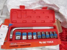 10 Piece MLG Tools socket set with L type handle, new and boxed