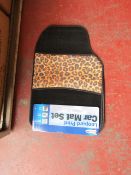 Set of 4 leopard print car mats, new and packaged.