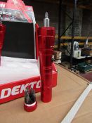 1x Dekton 6 LED ratchet torch with 6 Screw driver Bits in the base, new