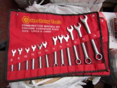 Heshang Tools 12 Piece chrome vanadium steel combination spanner set, new in carry roll.