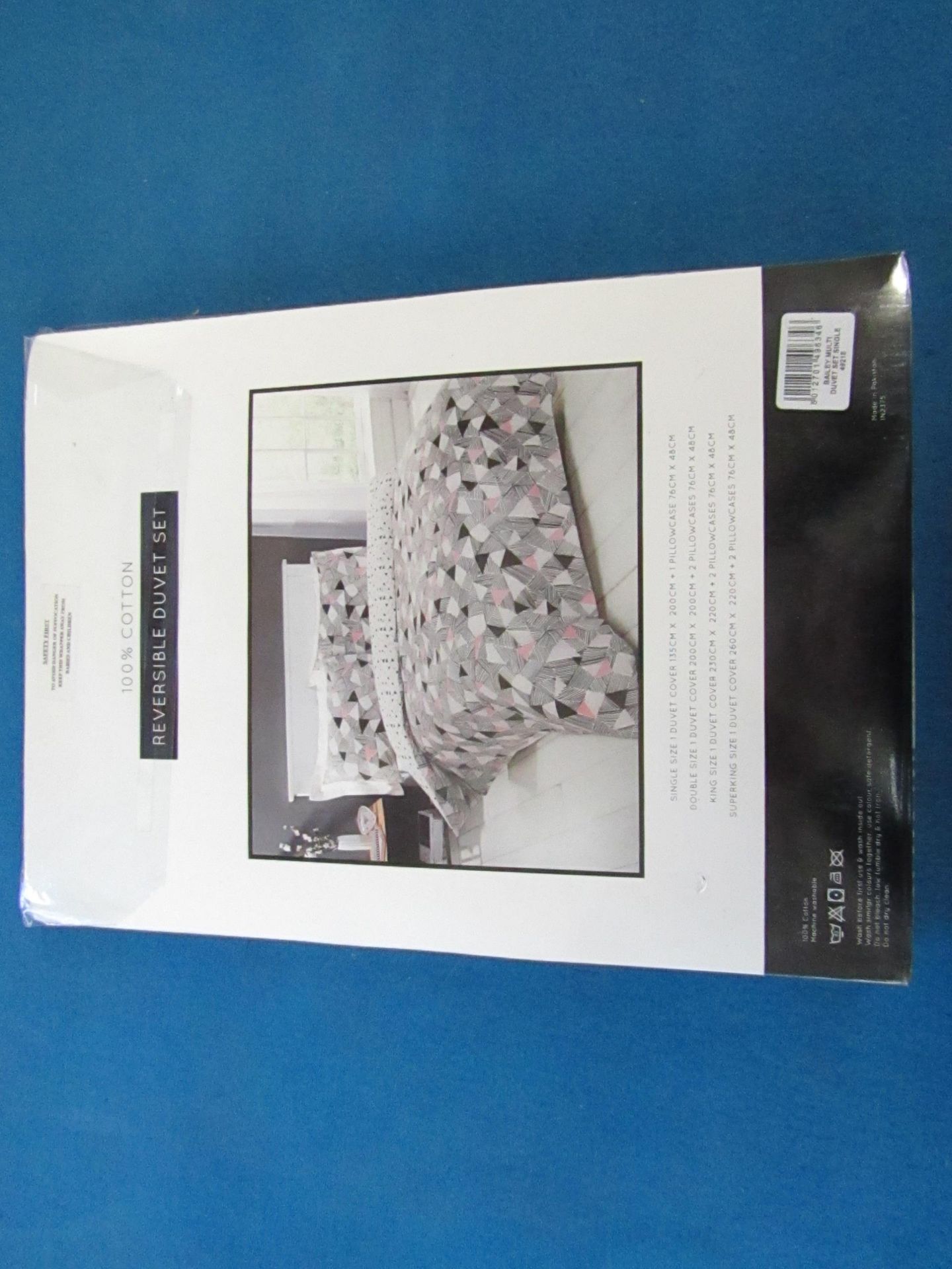 Box of 11x Sanctuary Bailey Multi Coloured Reversible Duvet Set Single, includes duvet cover and