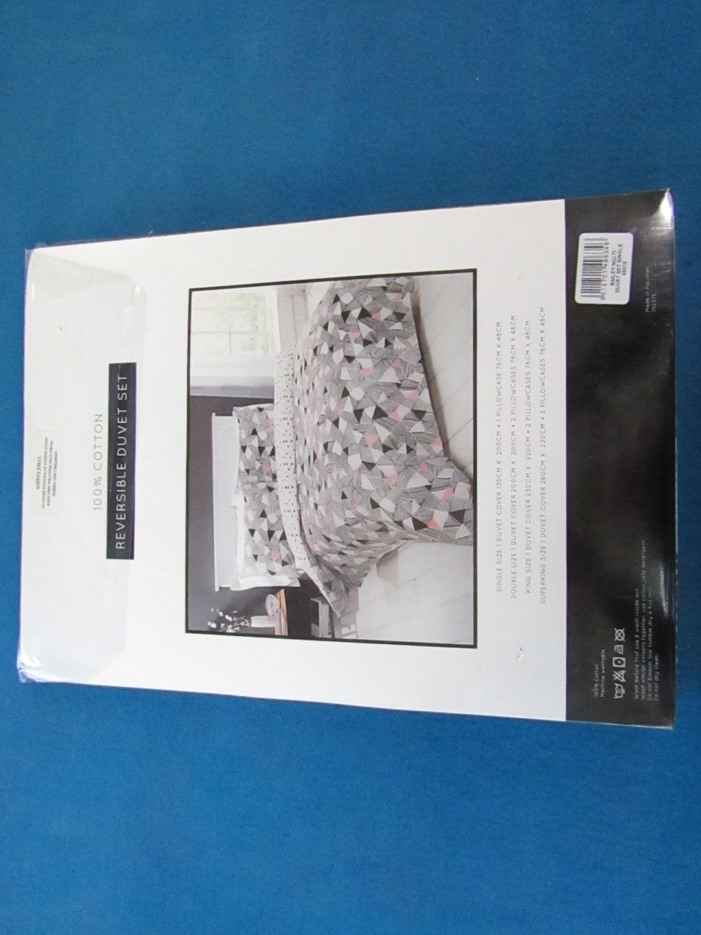 Sanctuary Bailey Multi Coloured Reversible Duvet Set Single, includes duvet cover and pillow case,