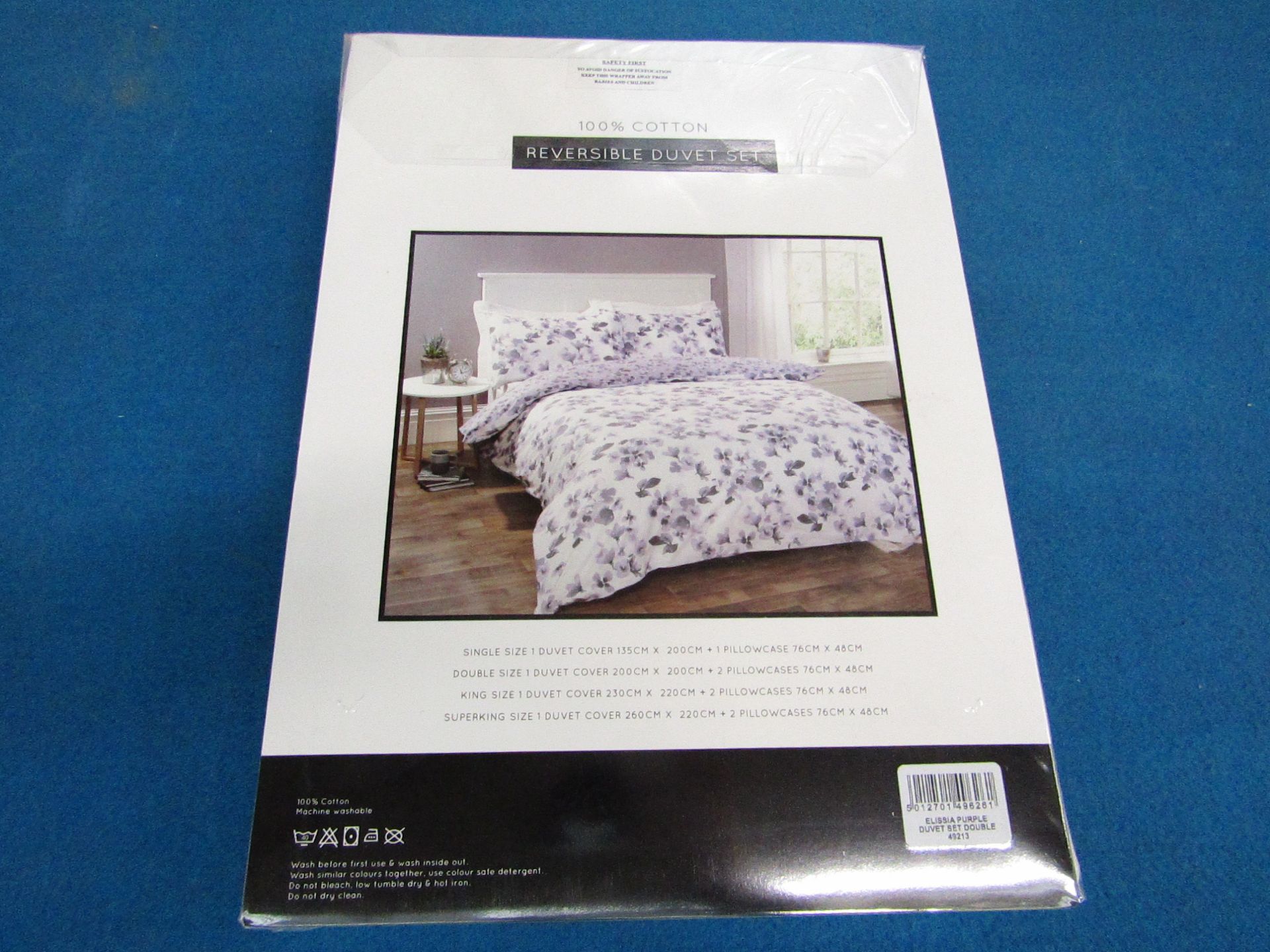 Sanctuary Elissia Purple Reversible Duvet Set Double, Includes duvet cover and 2 pillow cases, 100 %