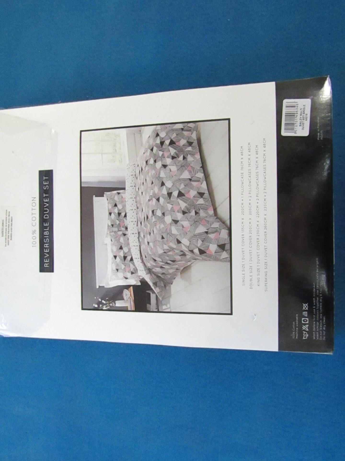 Sanctuary Bailey Multi Coloured Reversible Duvet Set Single, includes duvet cover and pillow case,