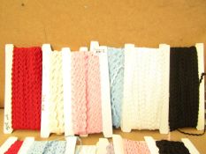 6x 25m Various coloured trimmings, new and packaged.