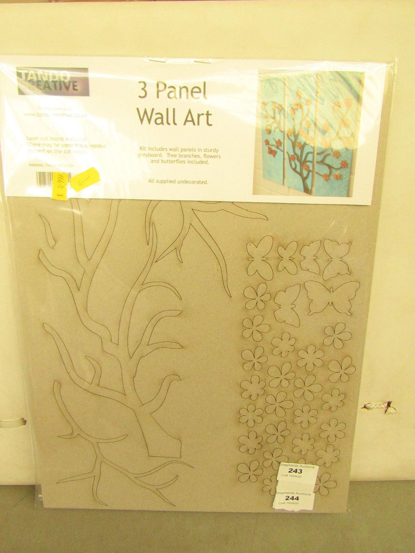 Tando Creative 3 Panel Wall Art Kit inc Panels, Tree Branches, Flowers & Butterfies new