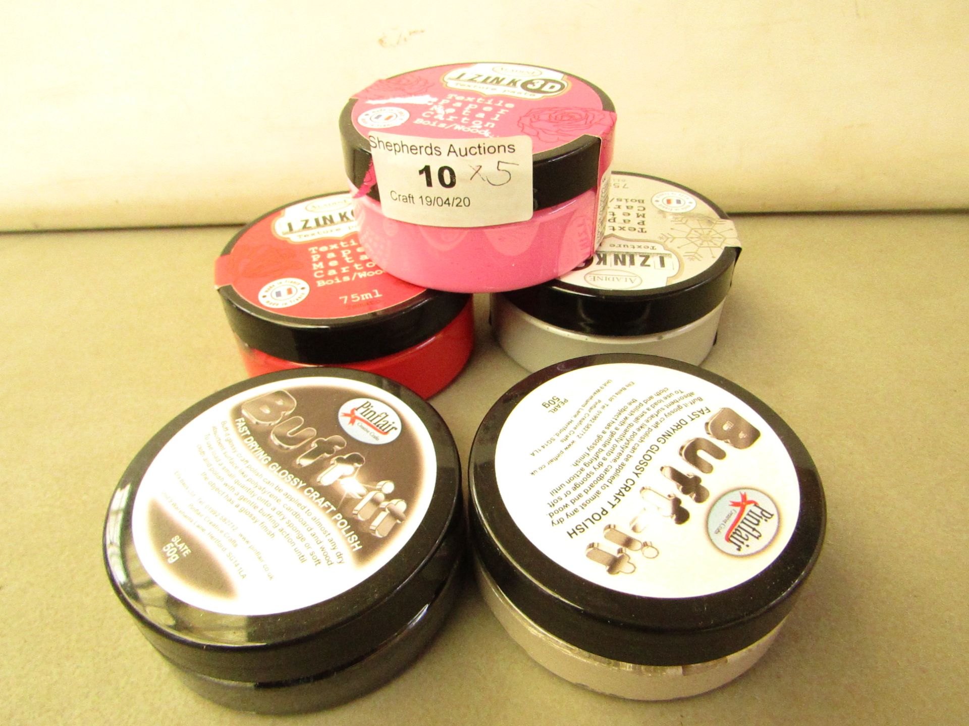 5 items being 3 x I Z INK 3D 75ml Textured Paste Colours Silver, Rose, & Tomato & 2 x PinFlair