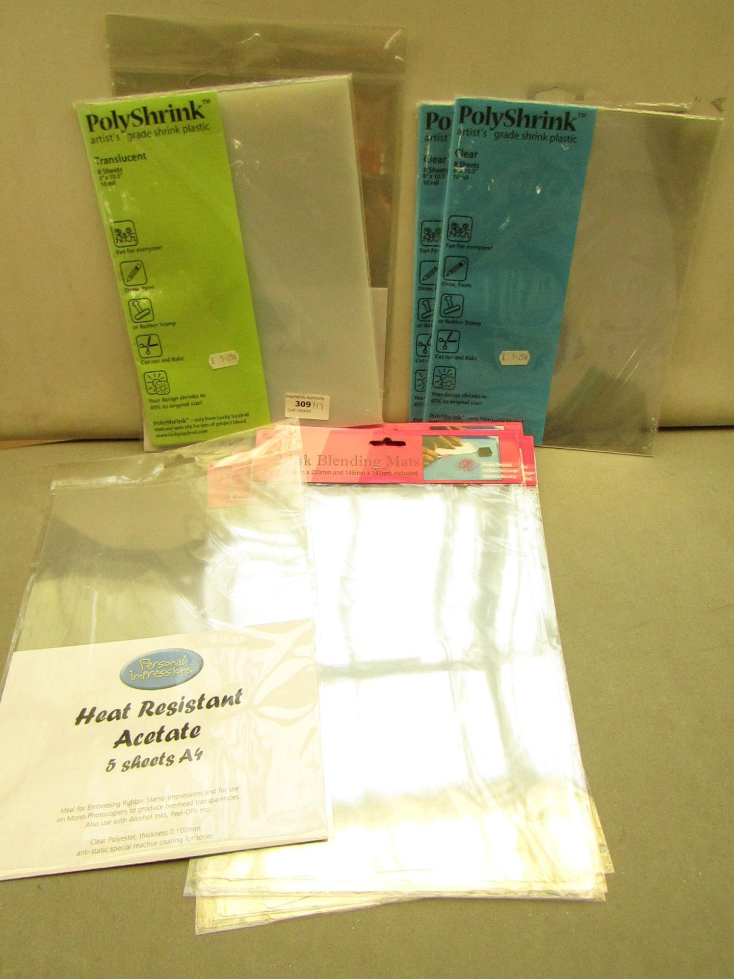 13x Packs of 8 Various Poly Shrink translucent, new and packaged.