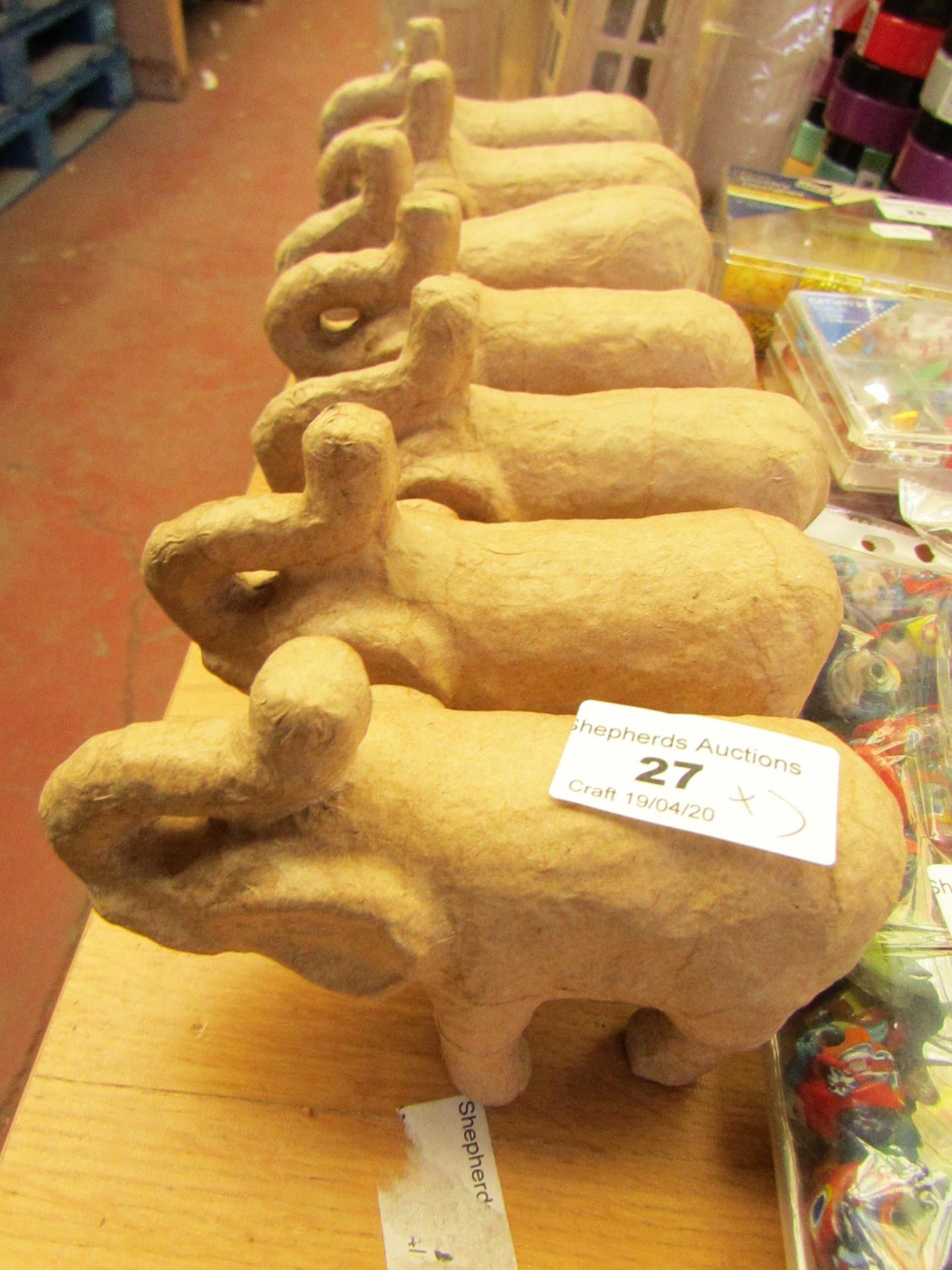 7 x Paper Mache Elephants, new