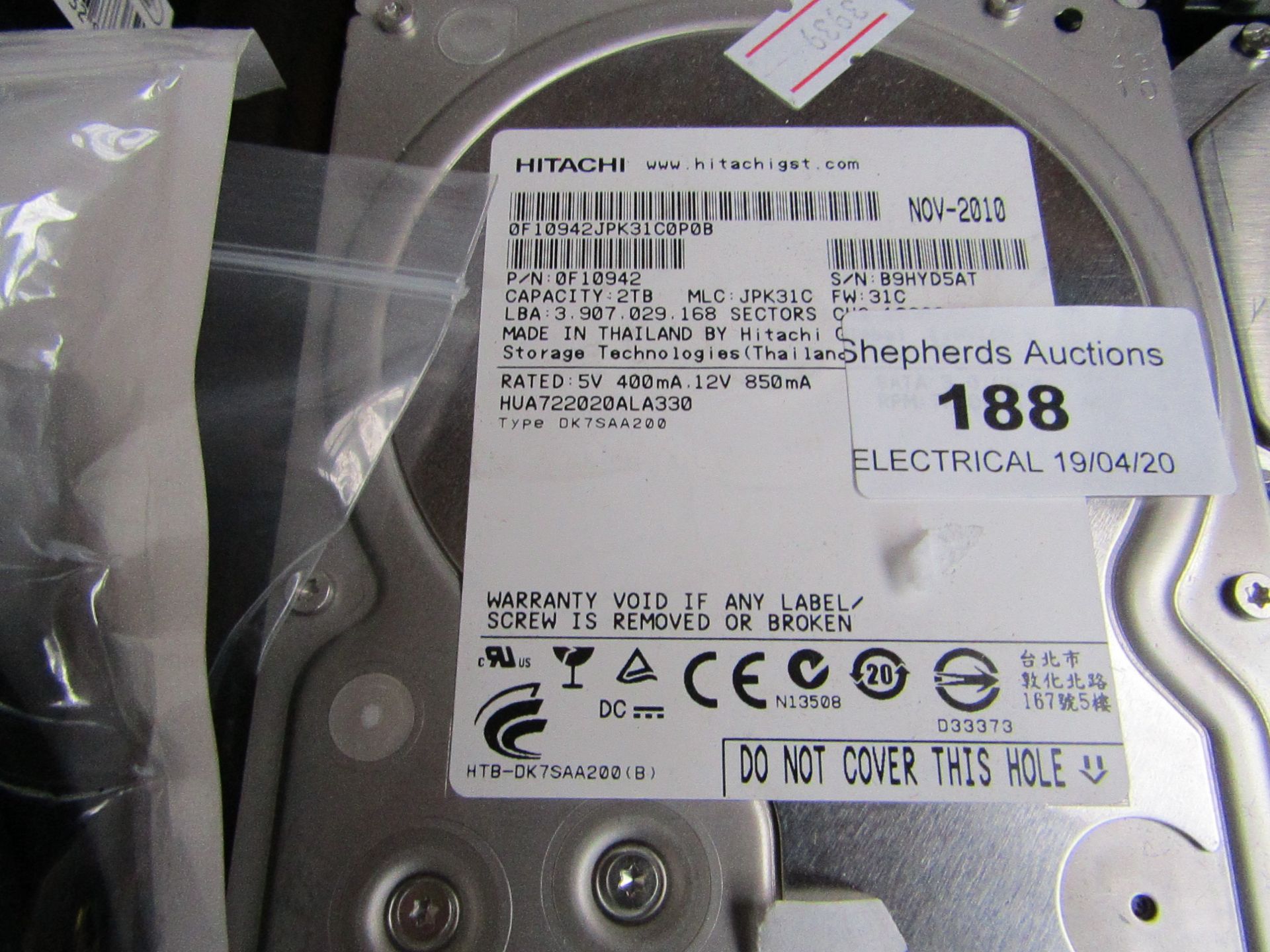 Hitachi 2TB hard drive, untested.