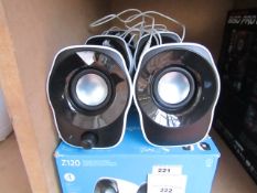 Logitech 2w compact stereo speakers, tested working and boxed.