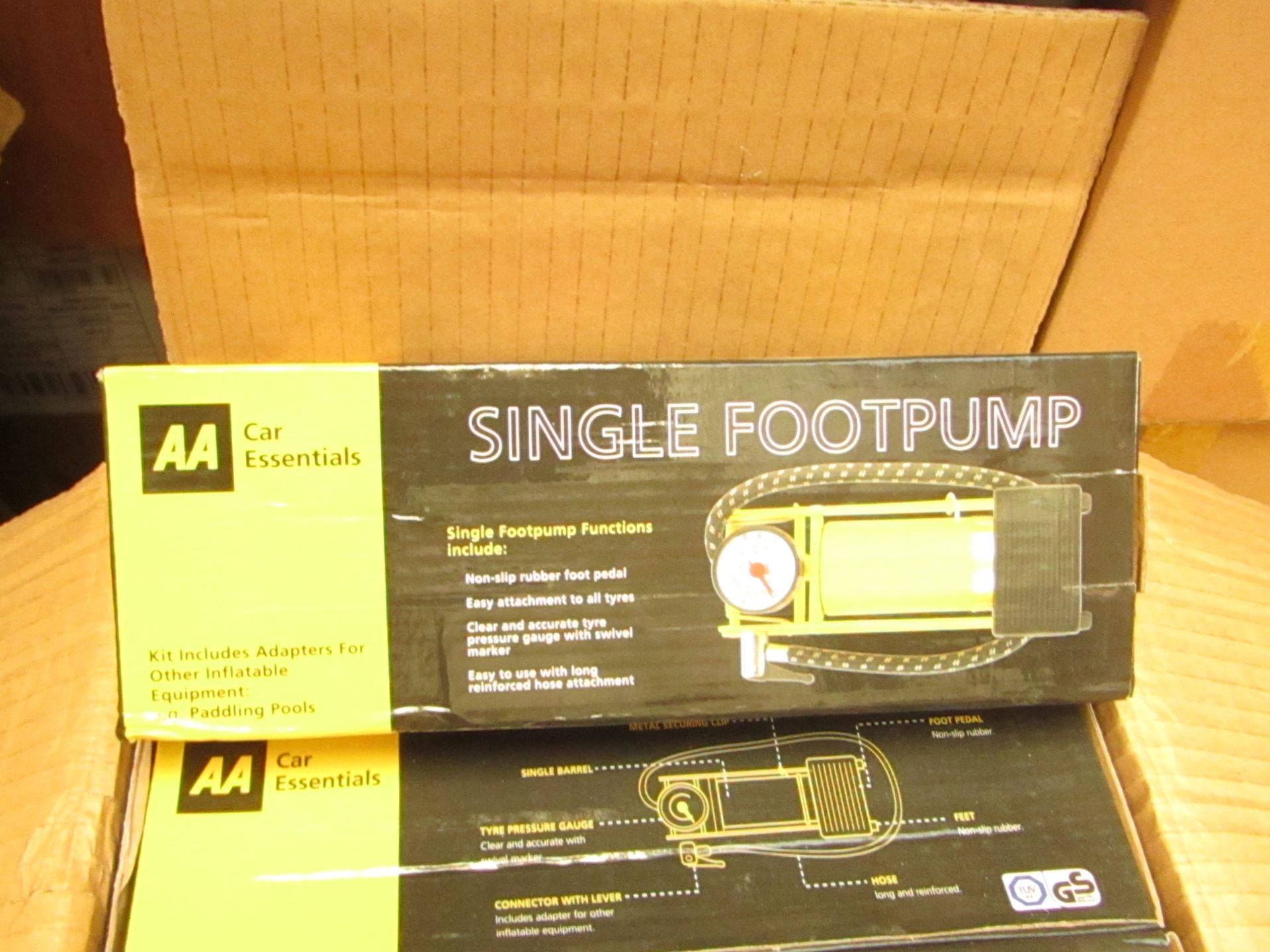 AA single barrel foot pump, new and boxed.