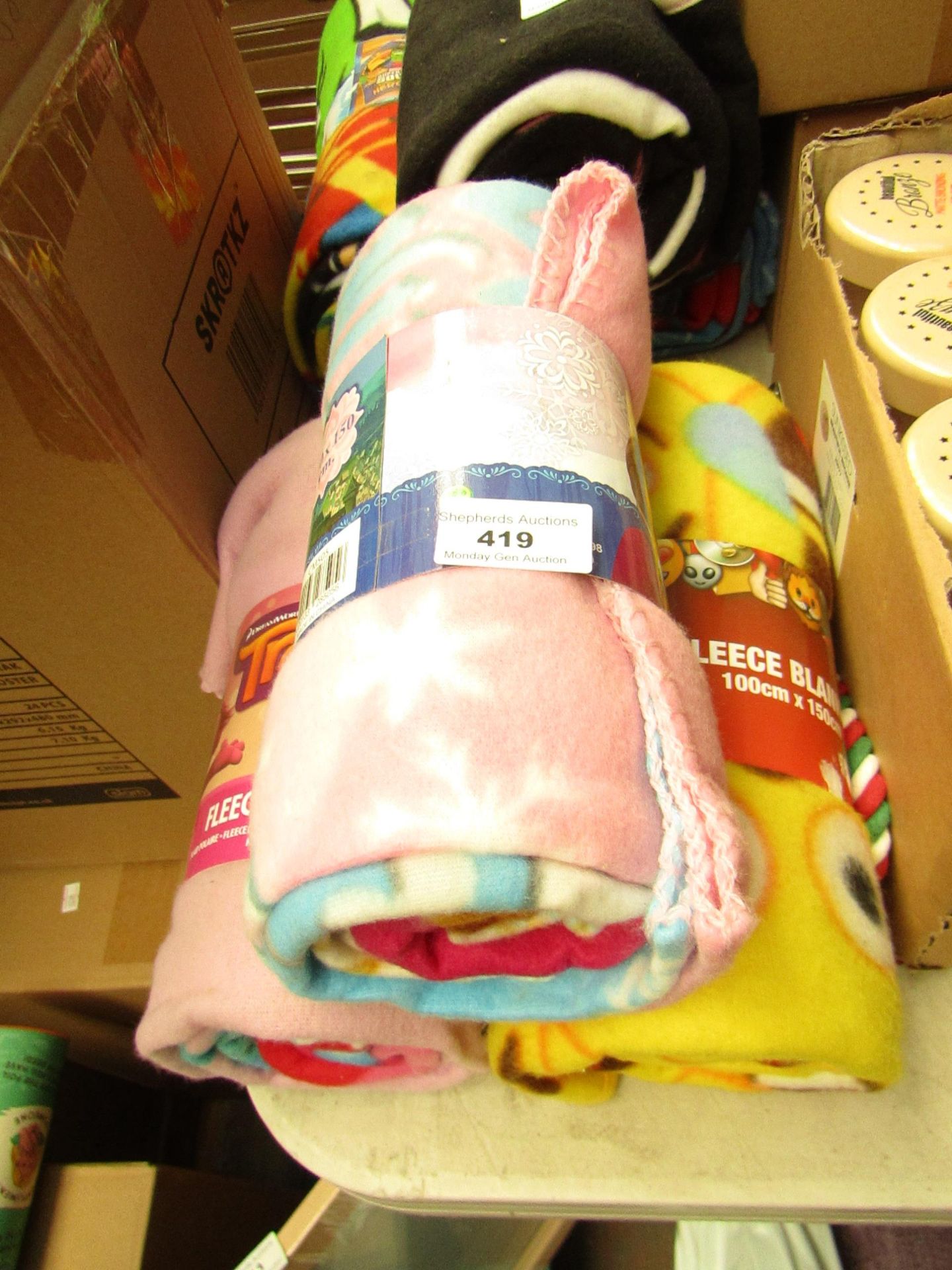 3x Various fleece blankets, new and packaged.