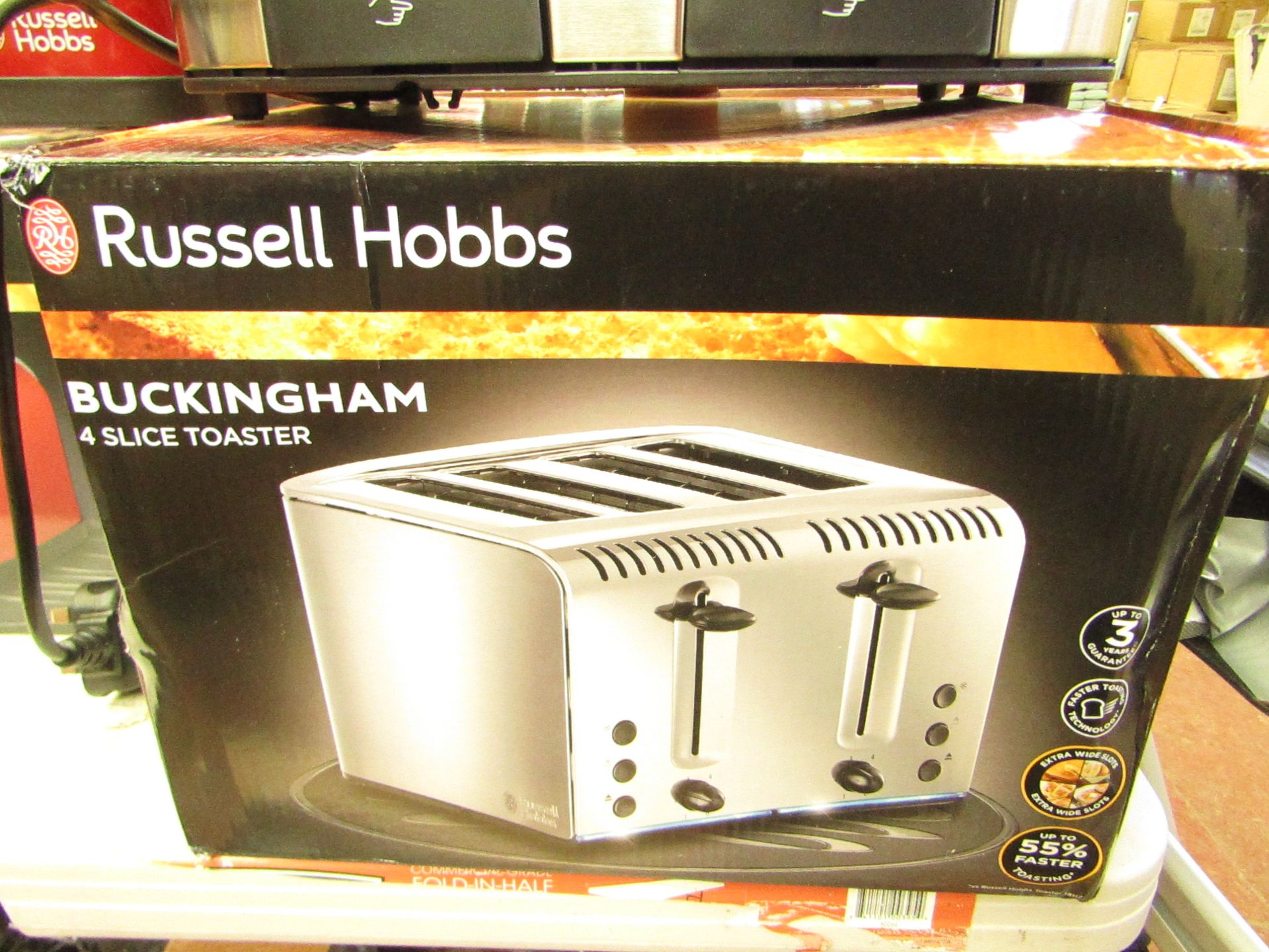 Russell Hobbs Buckingham 4 slice toaster, unused and boxed.