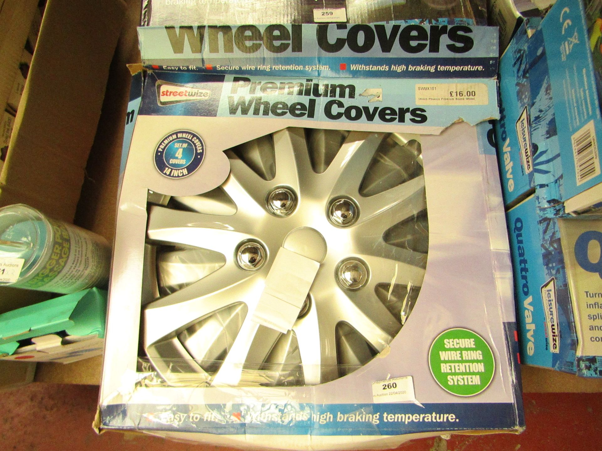 Streetwize wheel covers, 14 inch, unchecked and boxed.
