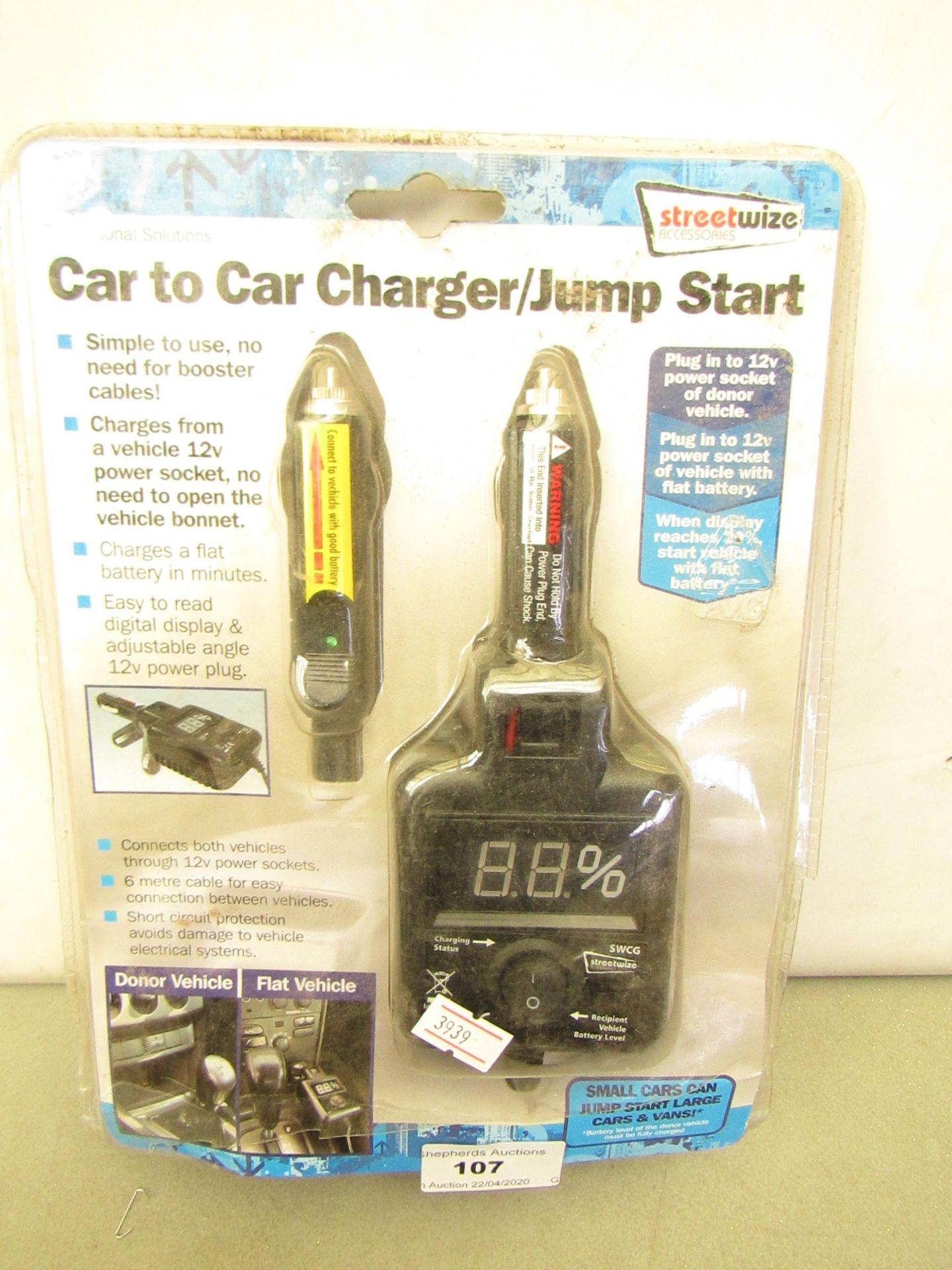Streetwize car to car charger / jump starter, untested and packaged.
