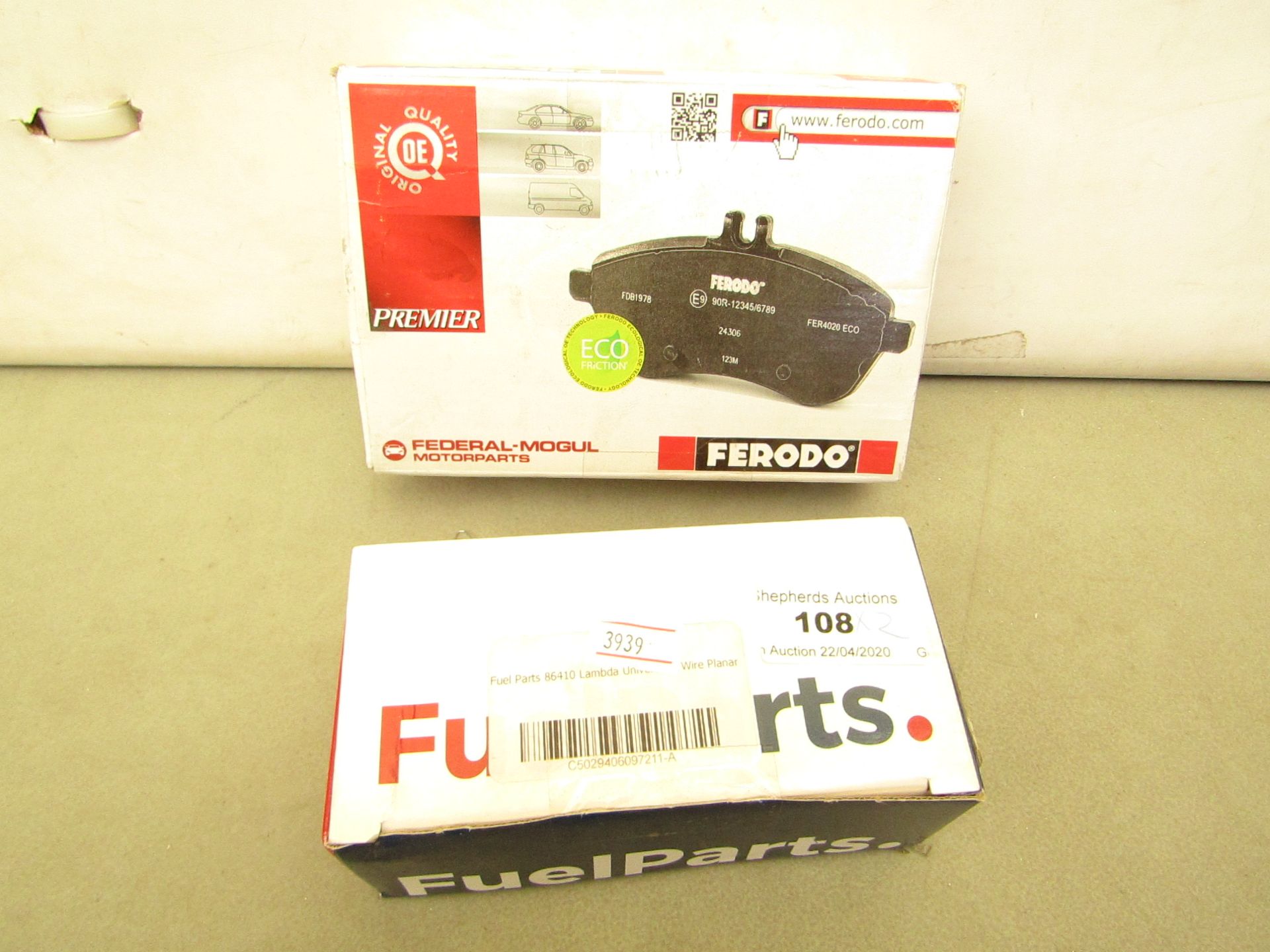 Fuel Parts wire planar with a Ferodo brake pad disc set, boxed.