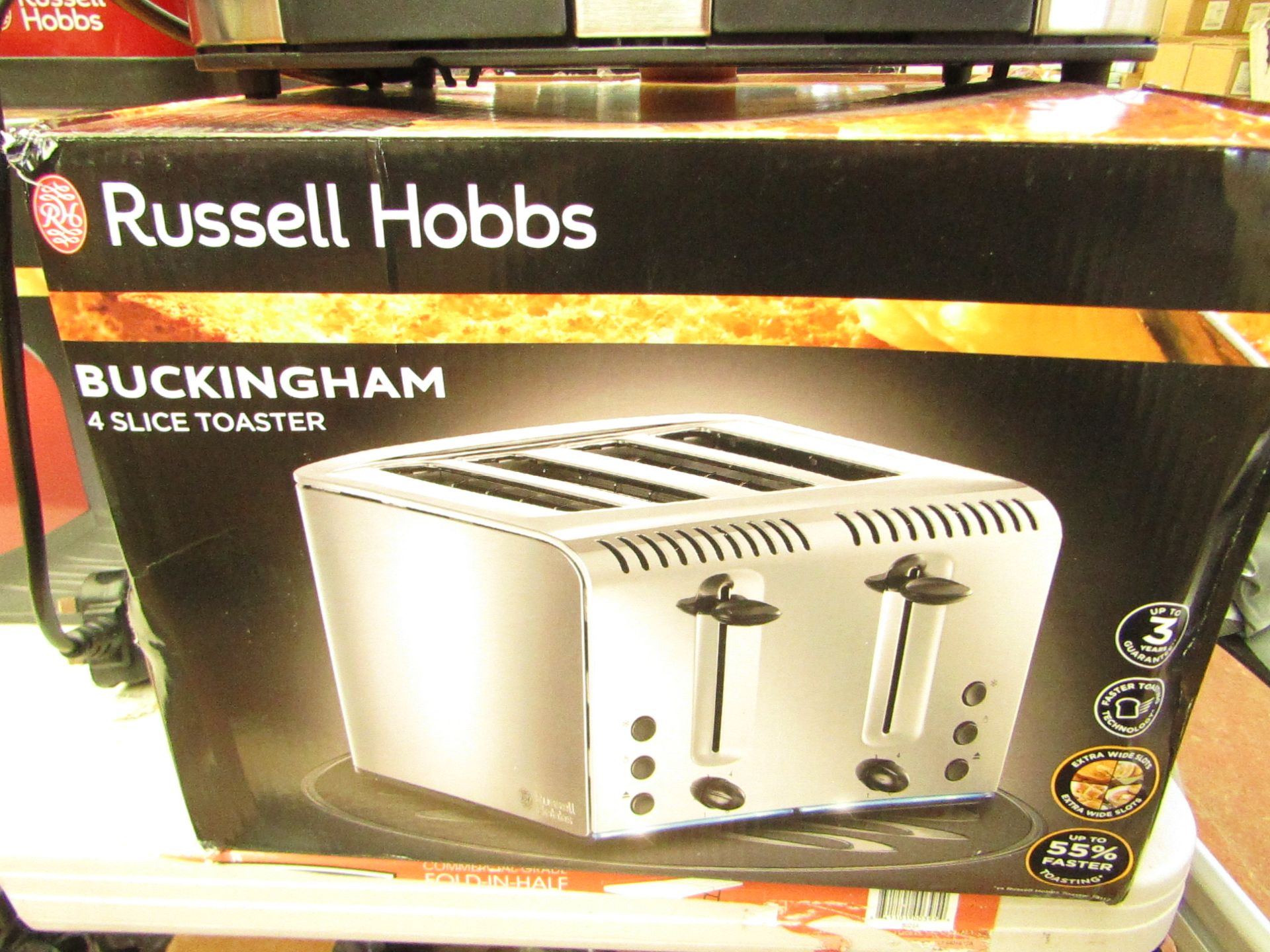 Russell Hobbs Buckingham 4 slice toaster, unused and boxed.