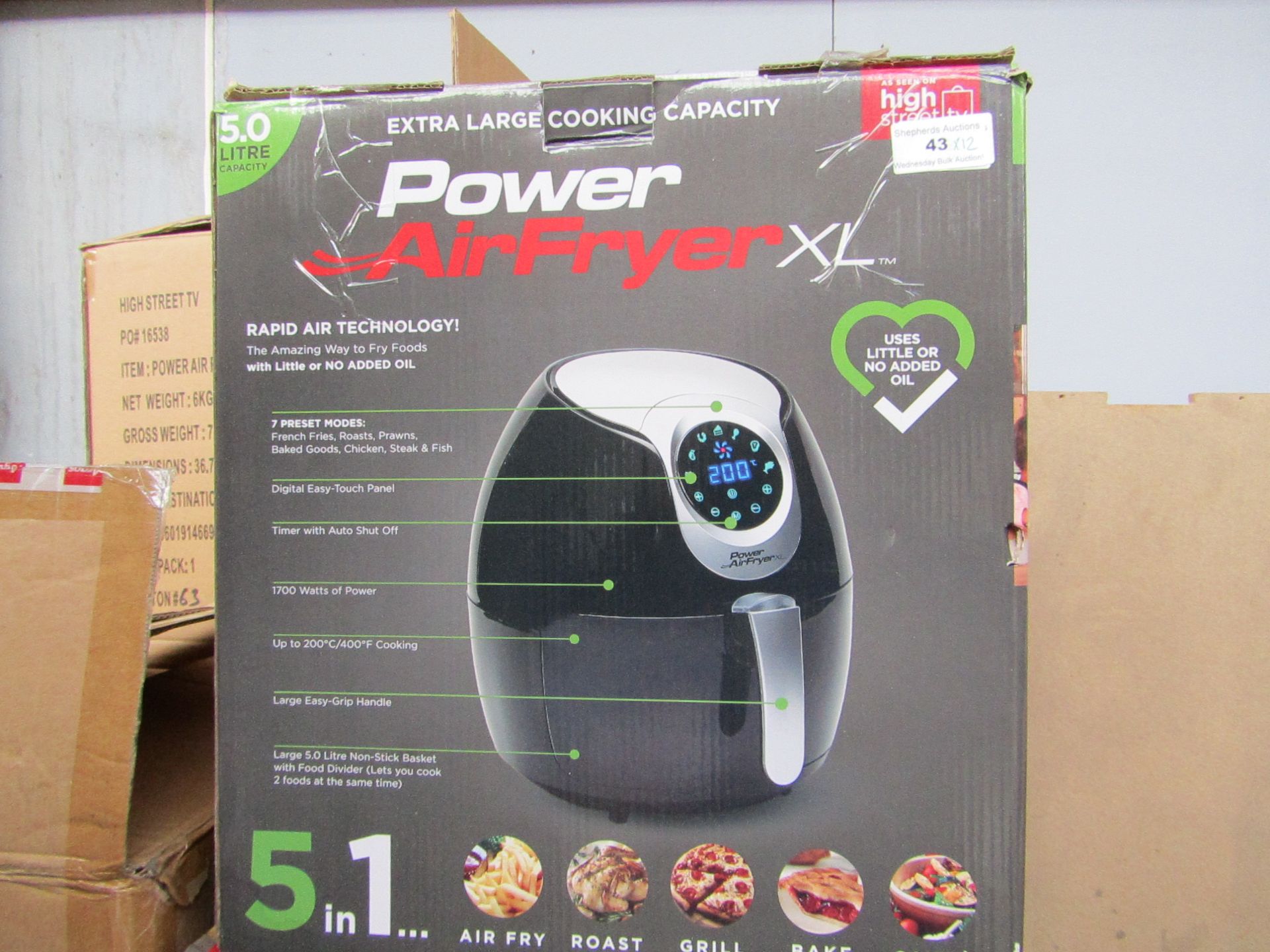 | 12X | POWER AIR FRYER 5L | UNCHECKED AND BOXED | NO ONLINE RE-SALE | SKU C5060191469838| RRP £