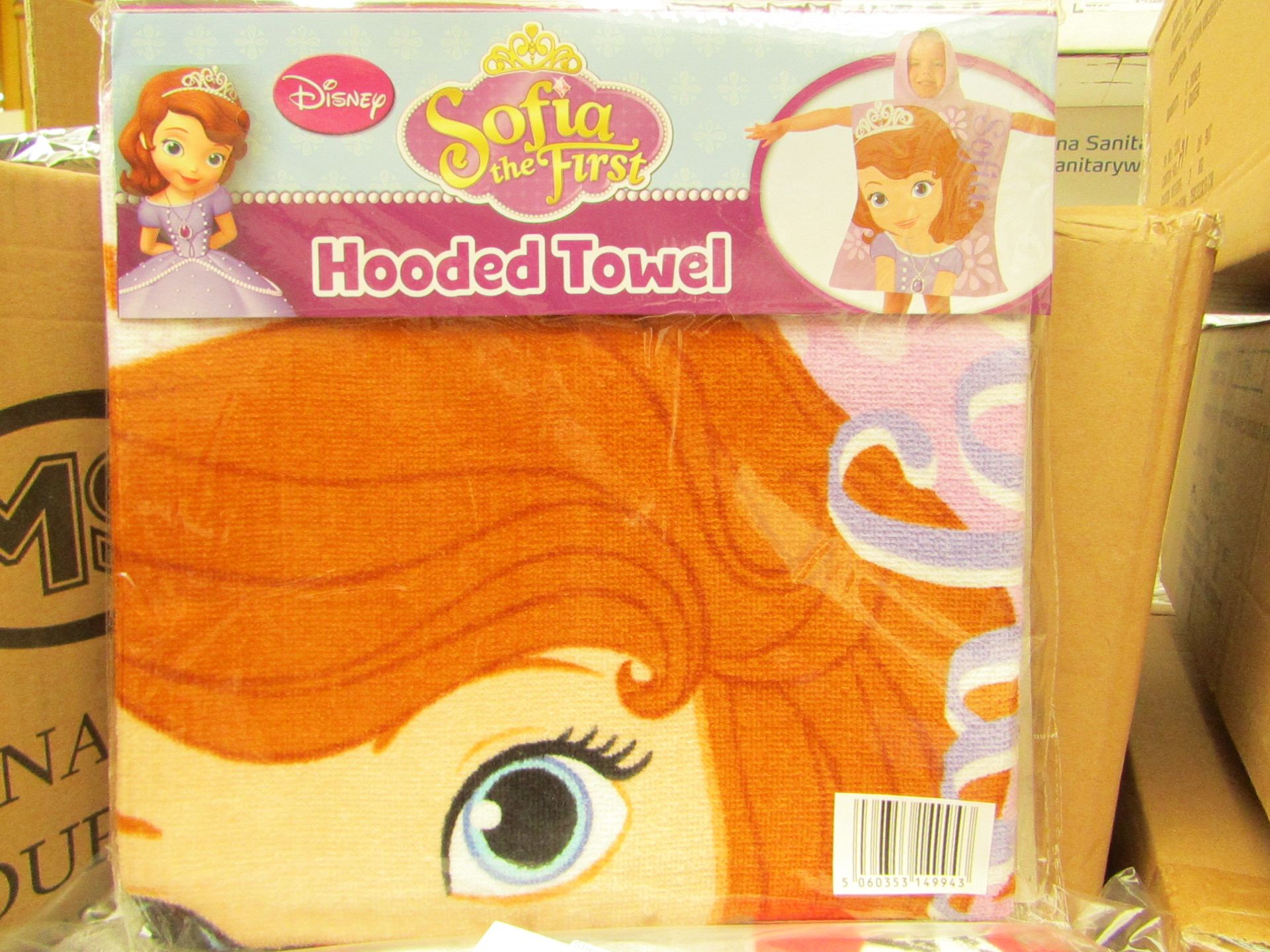 Disney Sofia the First hooded towel, new and packaged.