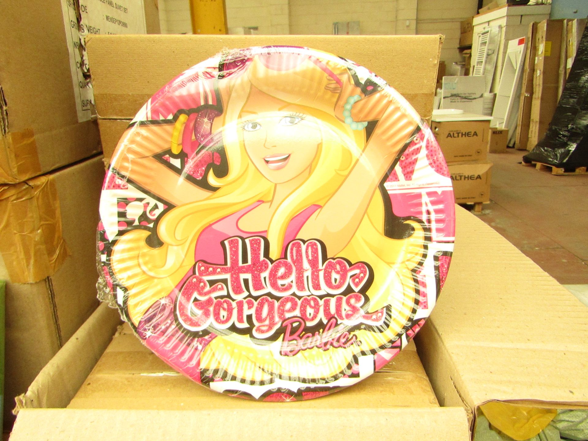 6x Packs of 6 Barbie paper plates, new and boxed.