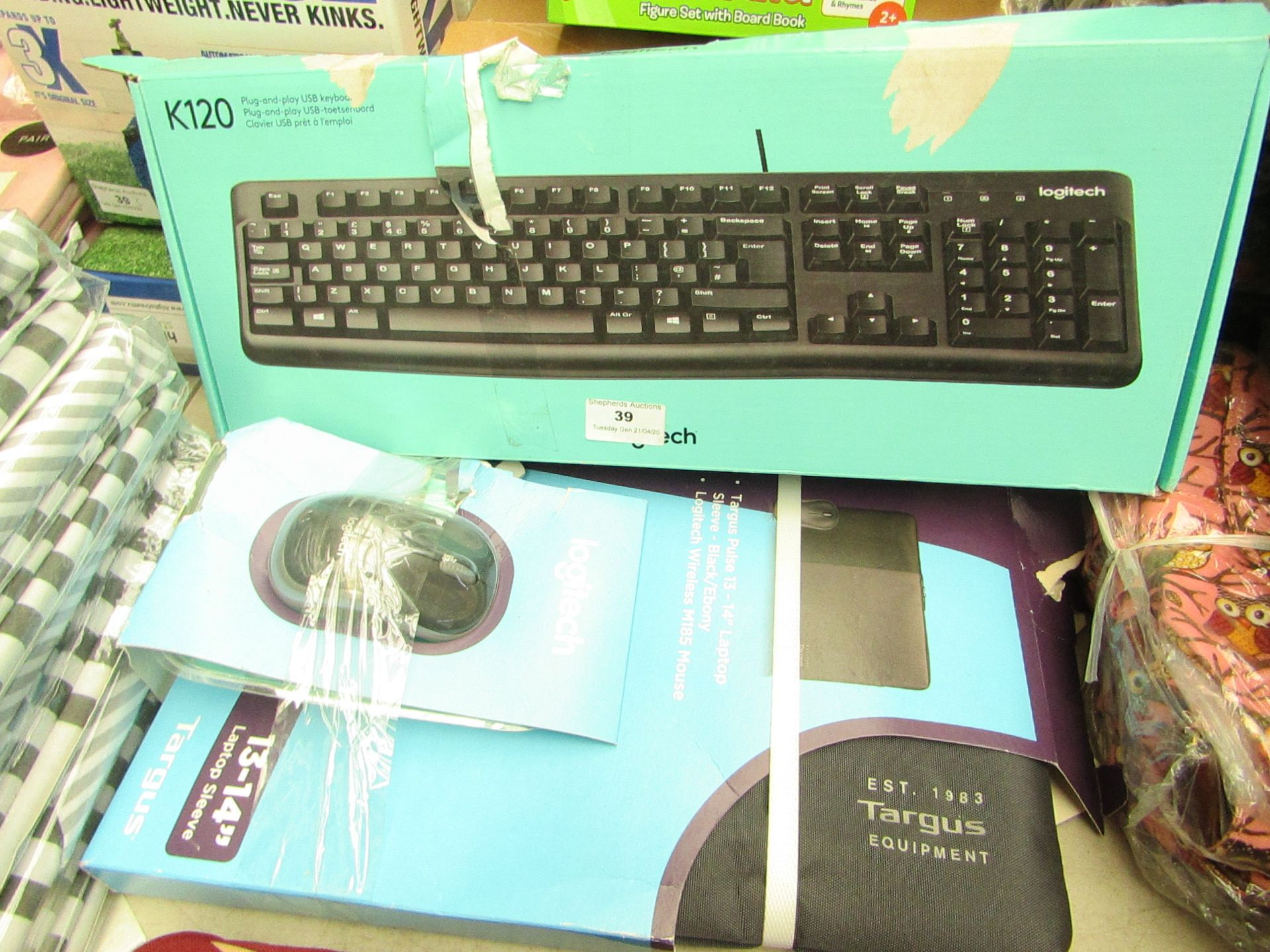 2x Various Items Being : Logitech K120 - Keyboard - Untested & Boxed & 13/14" Laptop Sleeve (Targus)