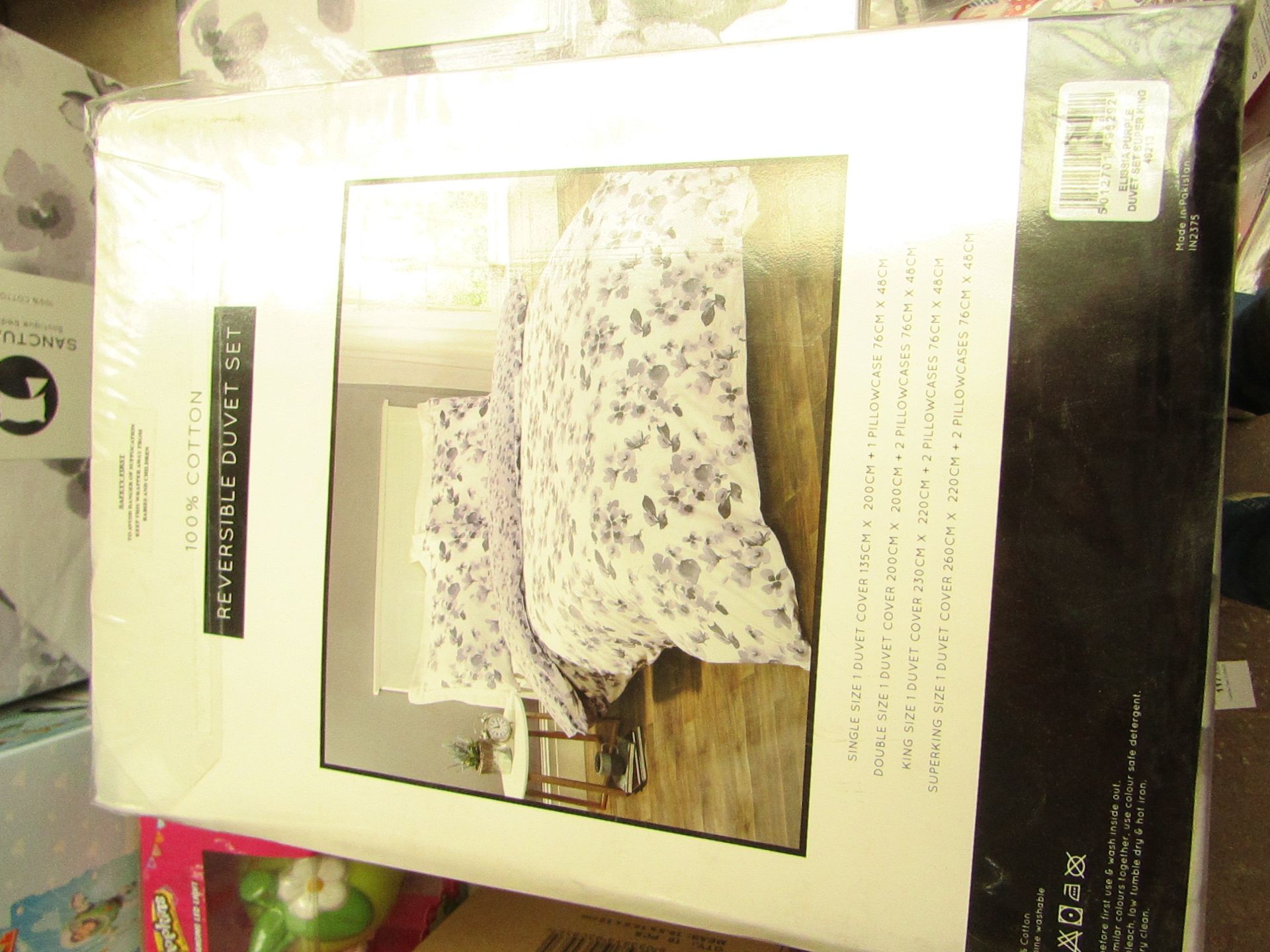 Sanctuary Boutique Bedding 100% Cotton - SuperKing - Elissia Purple Duvet Set - New & Packaged.
