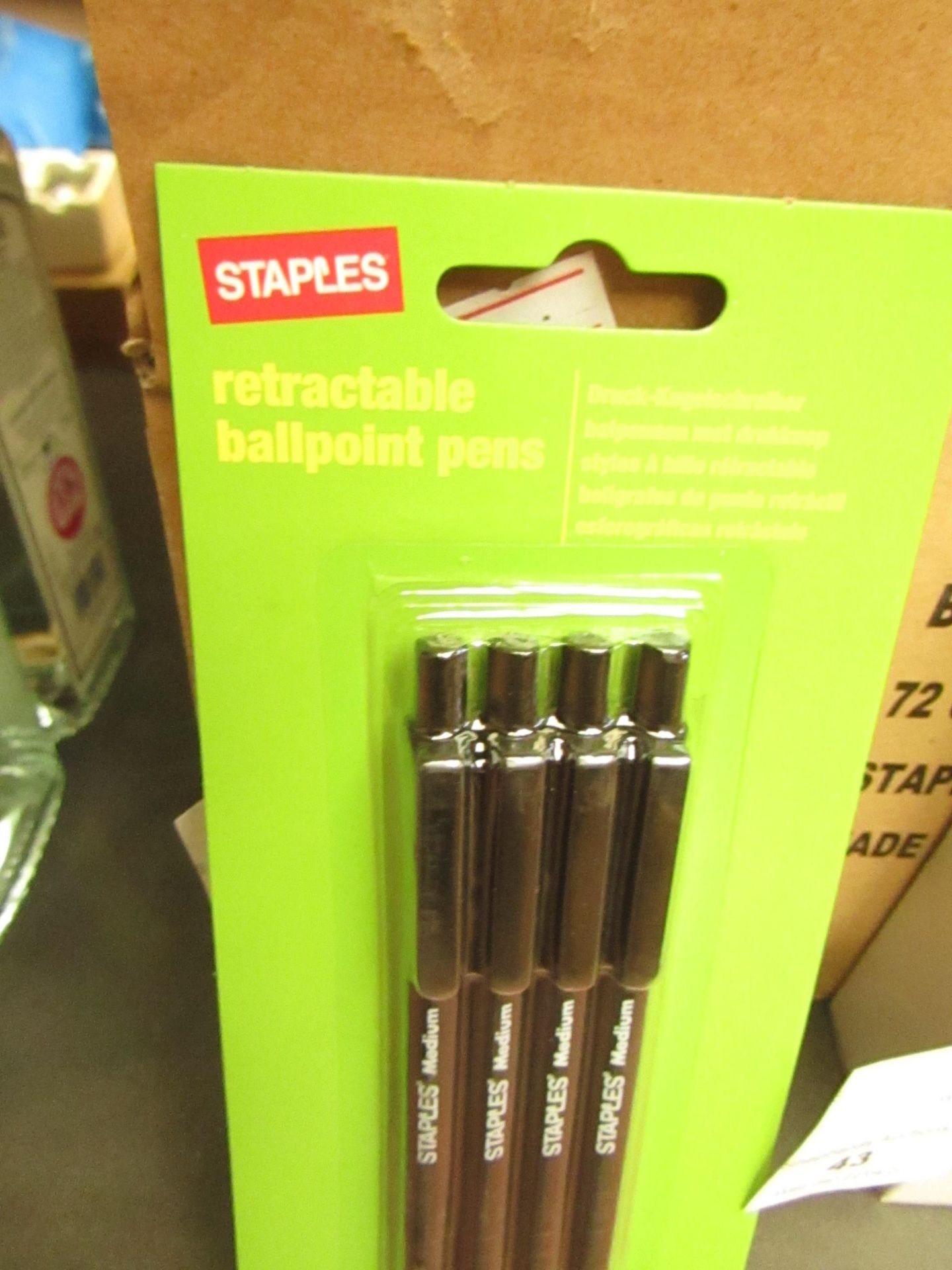 1 x box of 6 packs Staples Black Retractable Ballpoint Pens new & packaged