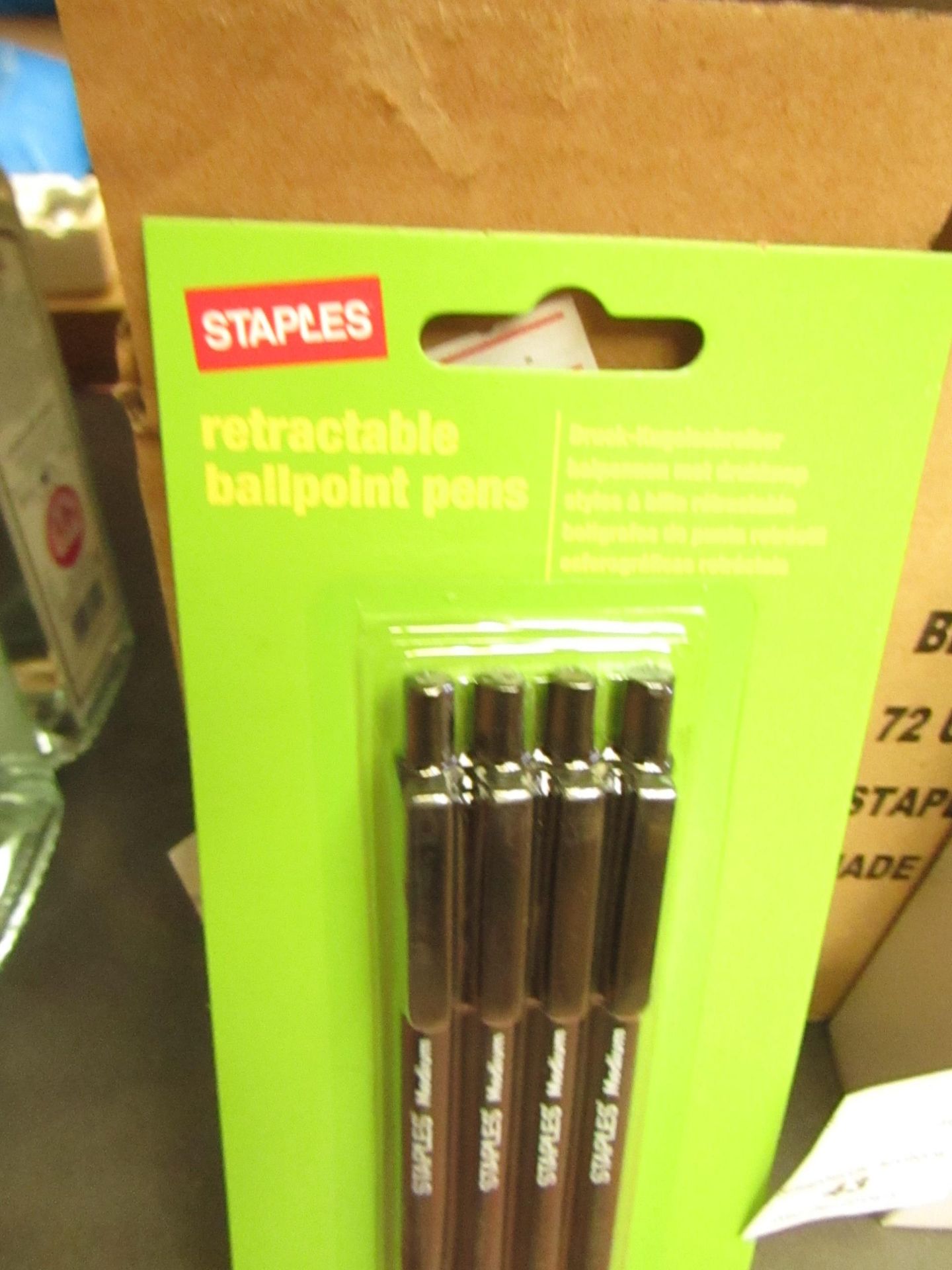 1 x box of 6 packs Staples Black Retractable Ballpoint Pens new & packaged