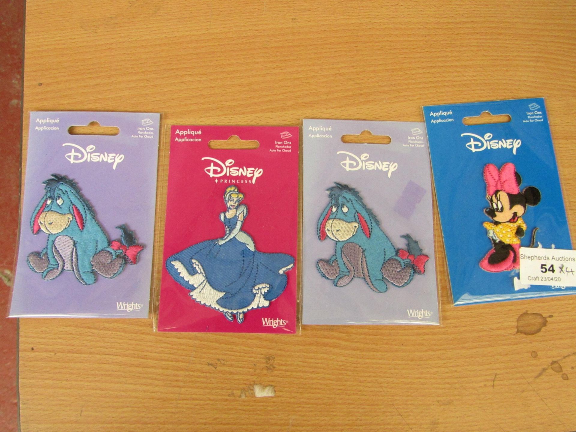 4 x Wrights Disney Iron On Appliques new see image