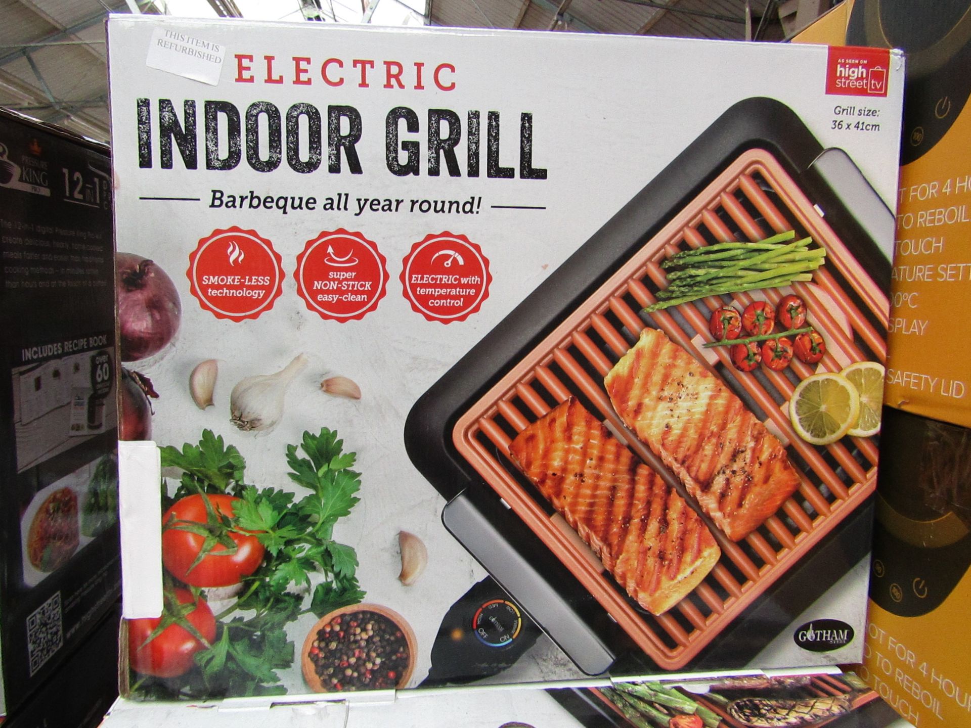 | 1x | ELECTRIC INDOOR GRILL | REFURBISHED AND BOXED | NO ONLINE RE-SALE | SKU C5060541512825 |