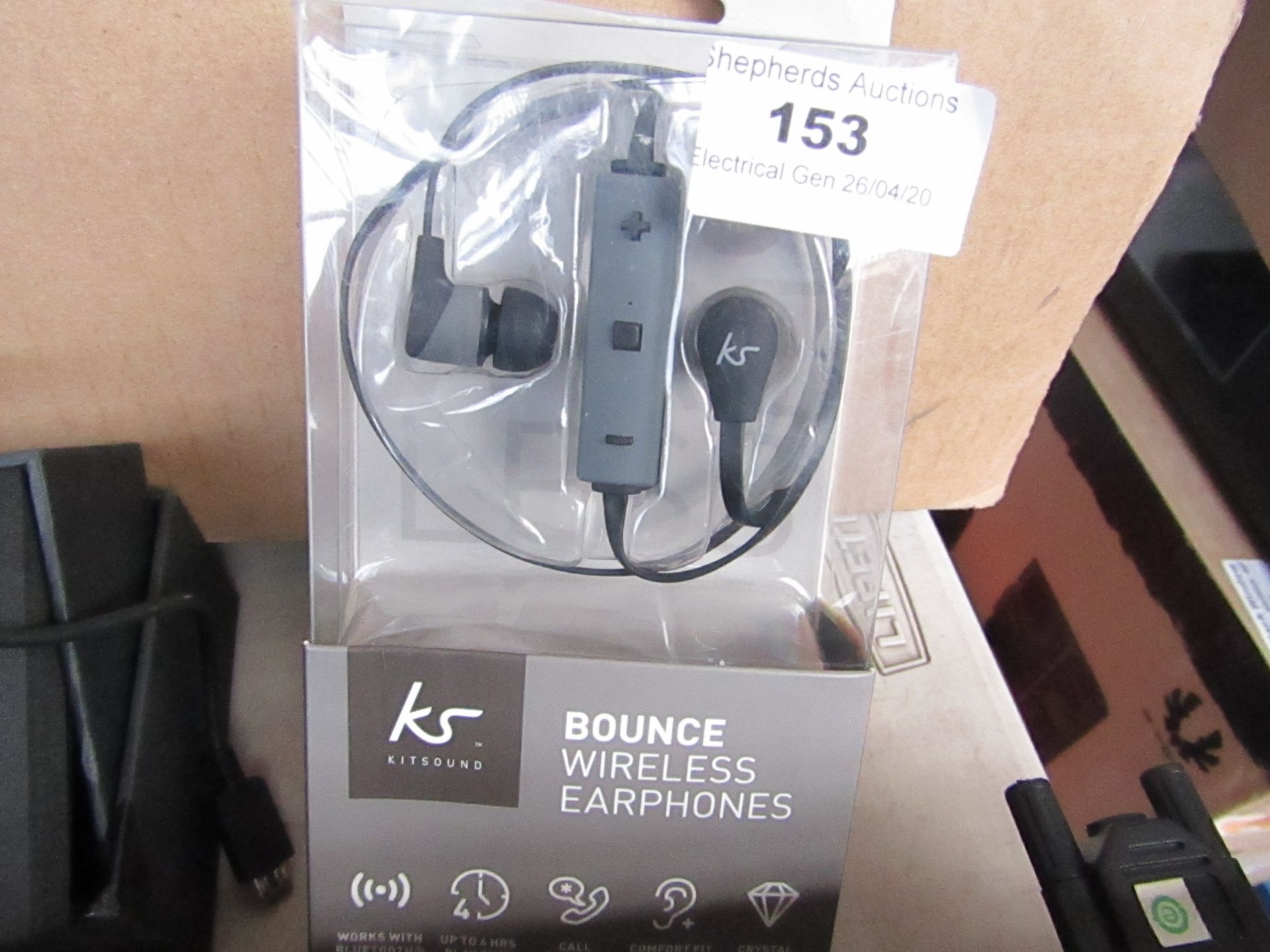 KitSound - Bounce Wireless Earphones - Good Condition, Untested & Packaged.