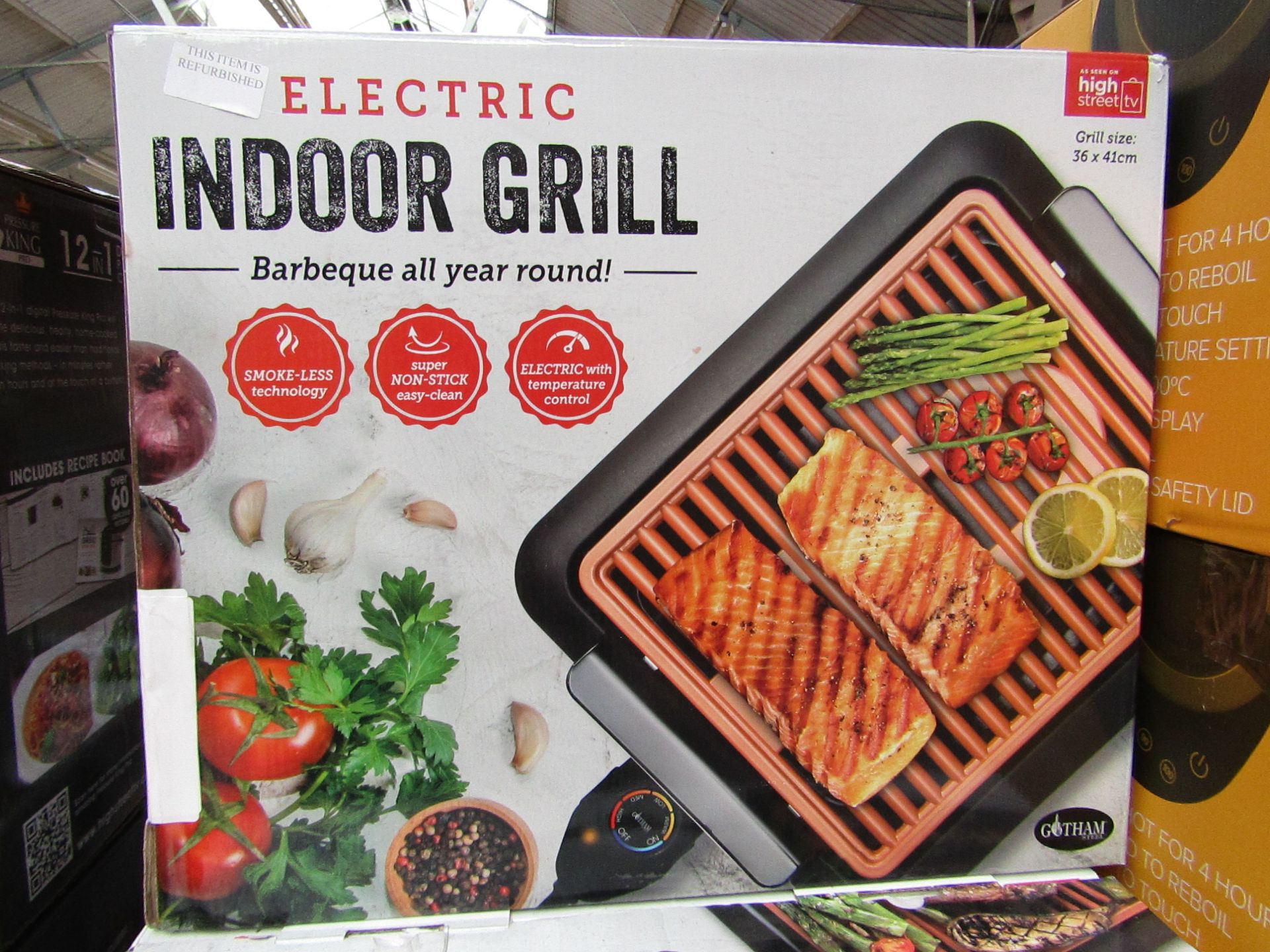 | 1x | ELECTRIC INDOOR GRILL | REFURBISHED AND BOXED | NO ONLINE RE-SALE | SKU C5060541512825 |