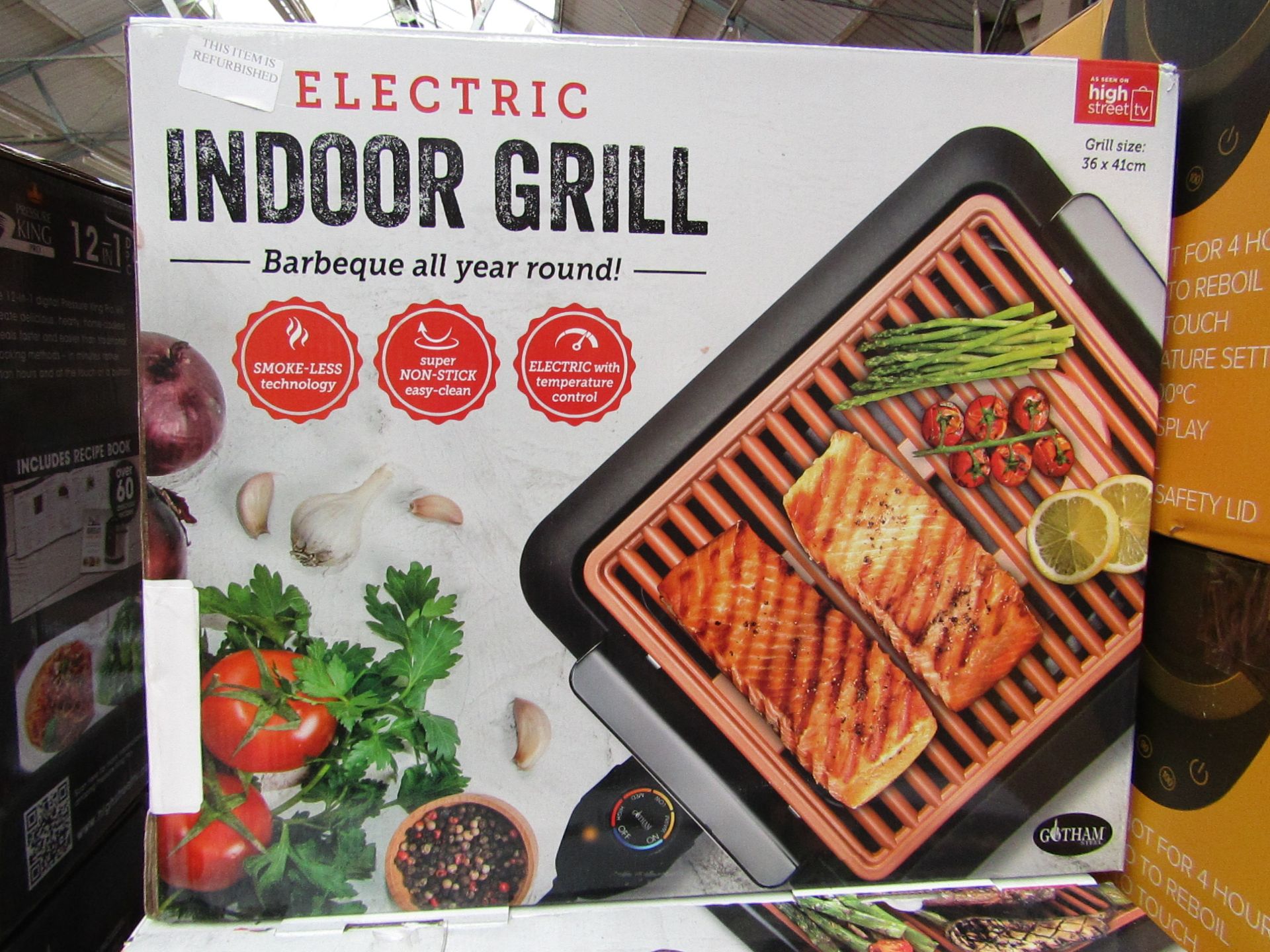 | 1x | ELECTRIC INDOOR GRILL | REFURBISHED AND BOXED | NO ONLINE RE-SALE | SKU C5060541512825 |