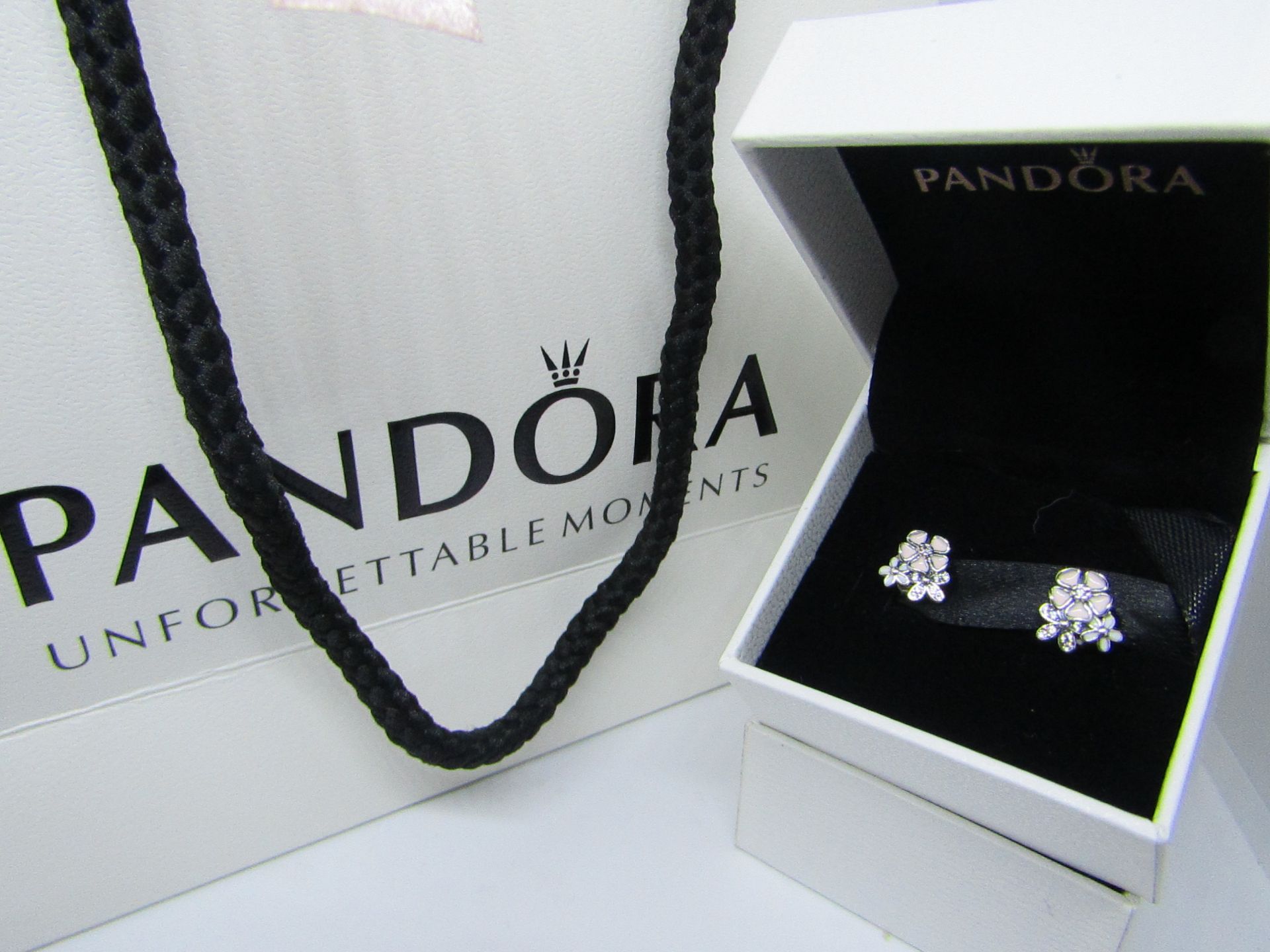 Pandora 925 Silver & Crystal Earrings in Presentation box & Pandora Gift Bag see image for design