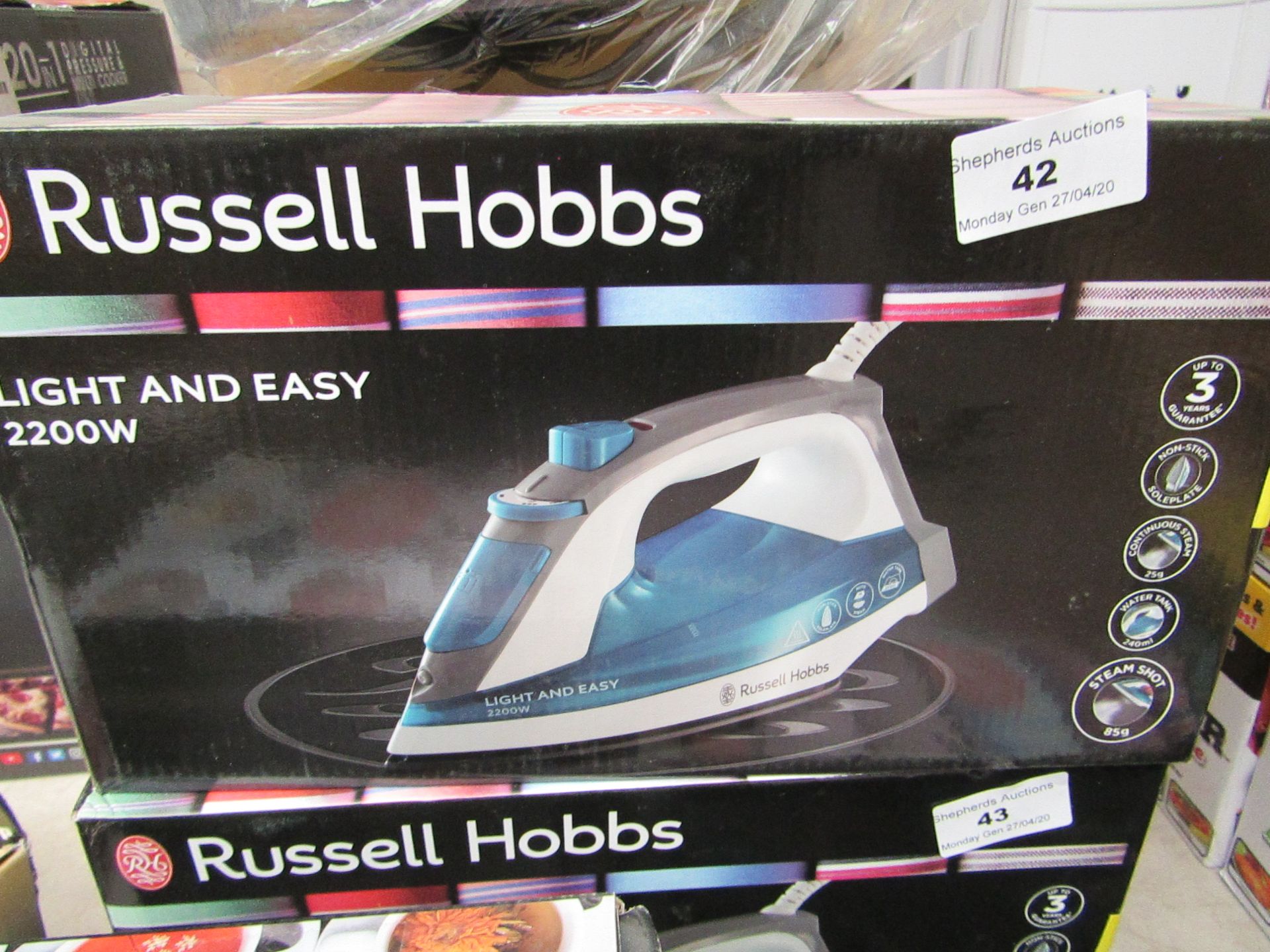 Russell Hobbs Light and Easy 2200w steam iron, unchecked and boxed.