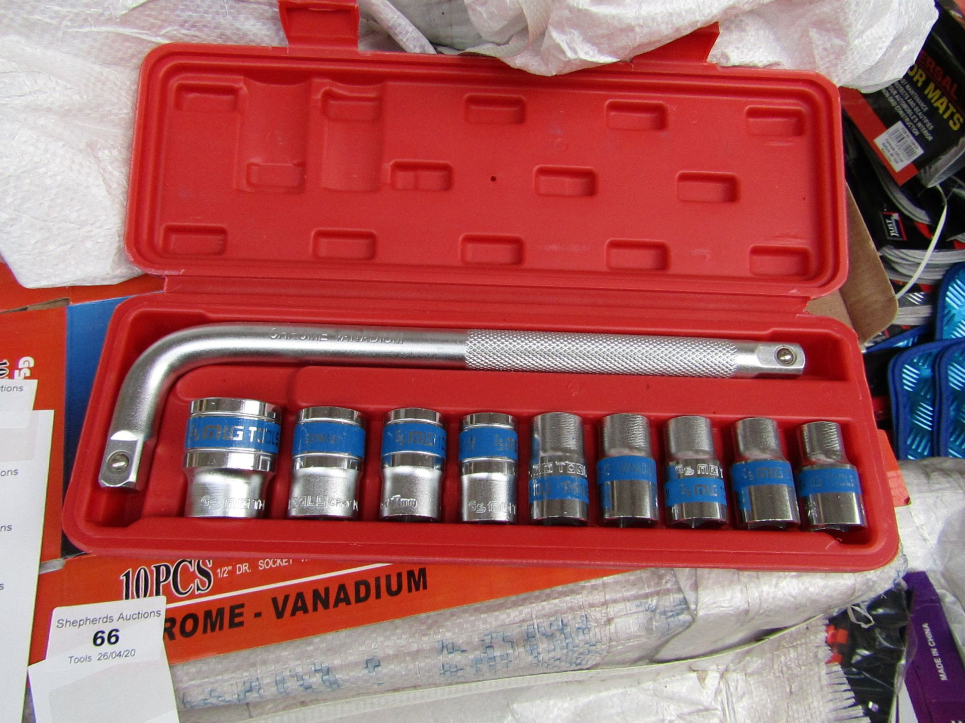 10 Piece MLG Tools socket set with L type handle, new and boxed