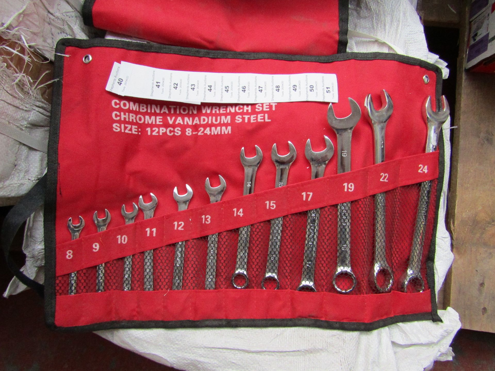 Heshang Tools 12 Piece chrome vanadium steel combination spanner set, new in carry roll.