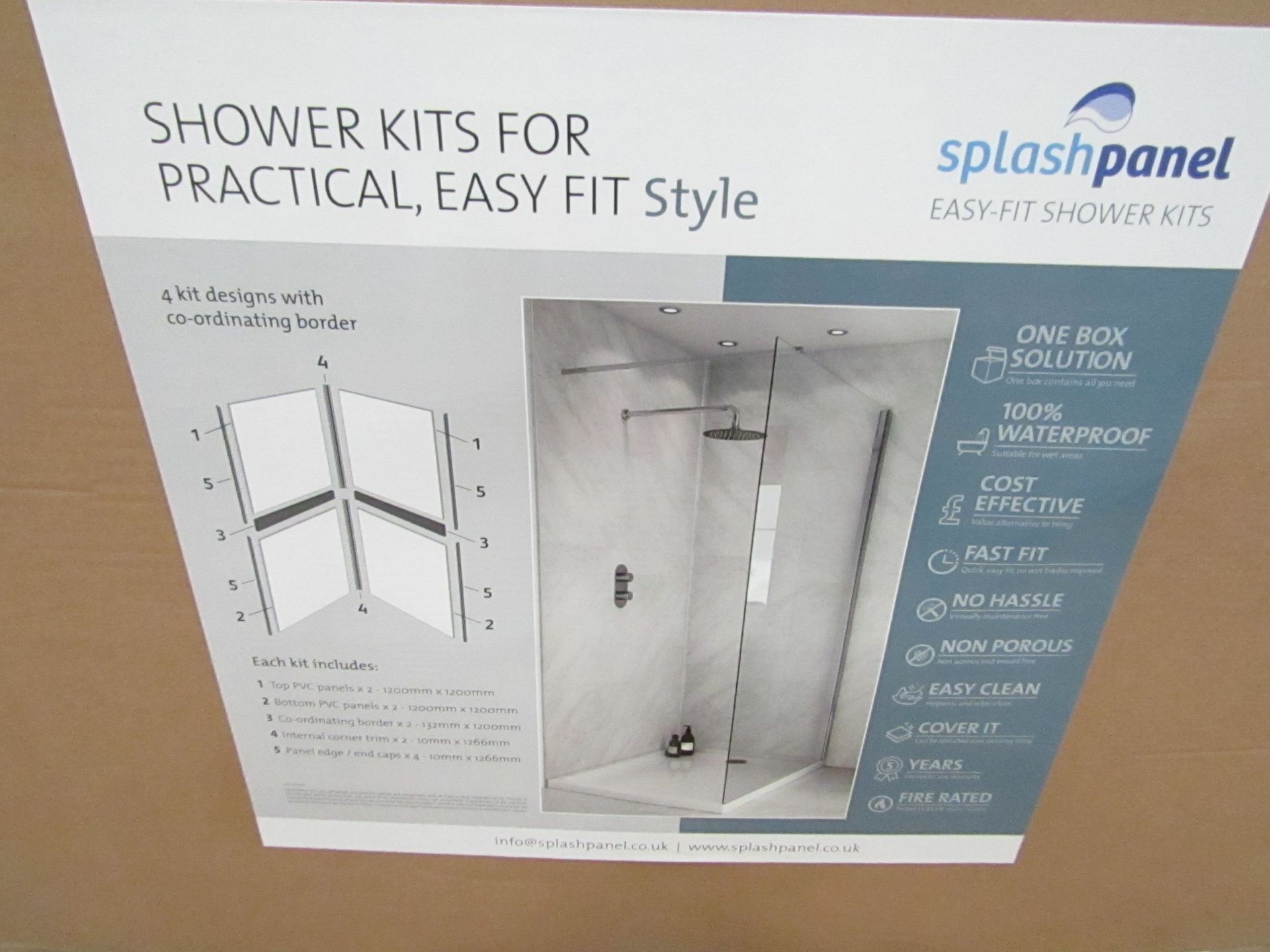 Splash Panel 2 sided shower wall kit in Artic Sparkle gloss, new and boxed, the kit contains 2 - Image 2 of 5
