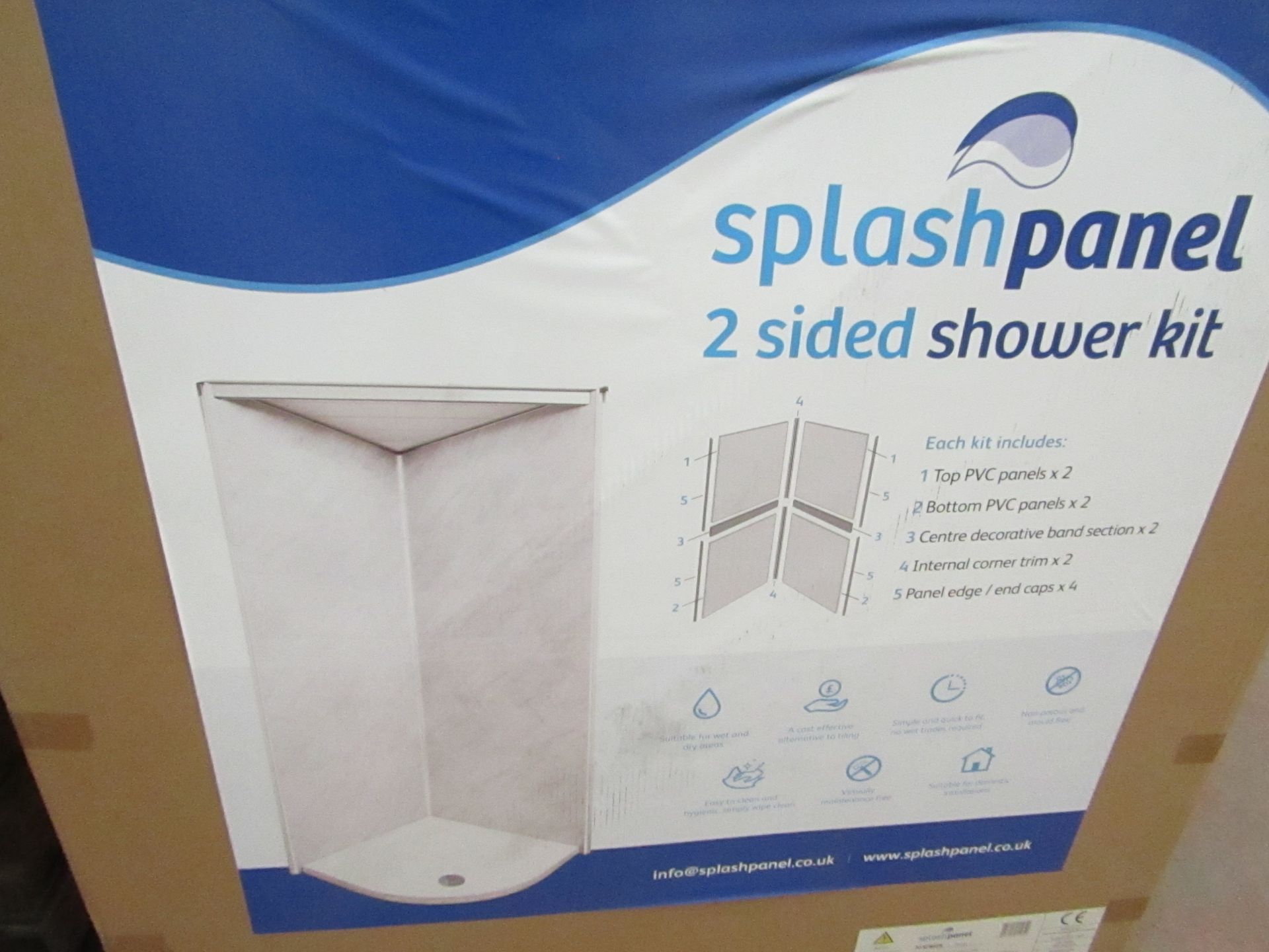 Splash Panel 2 sided shower wall kit in Sandstone Matt, new and boxed, the kit contains 2