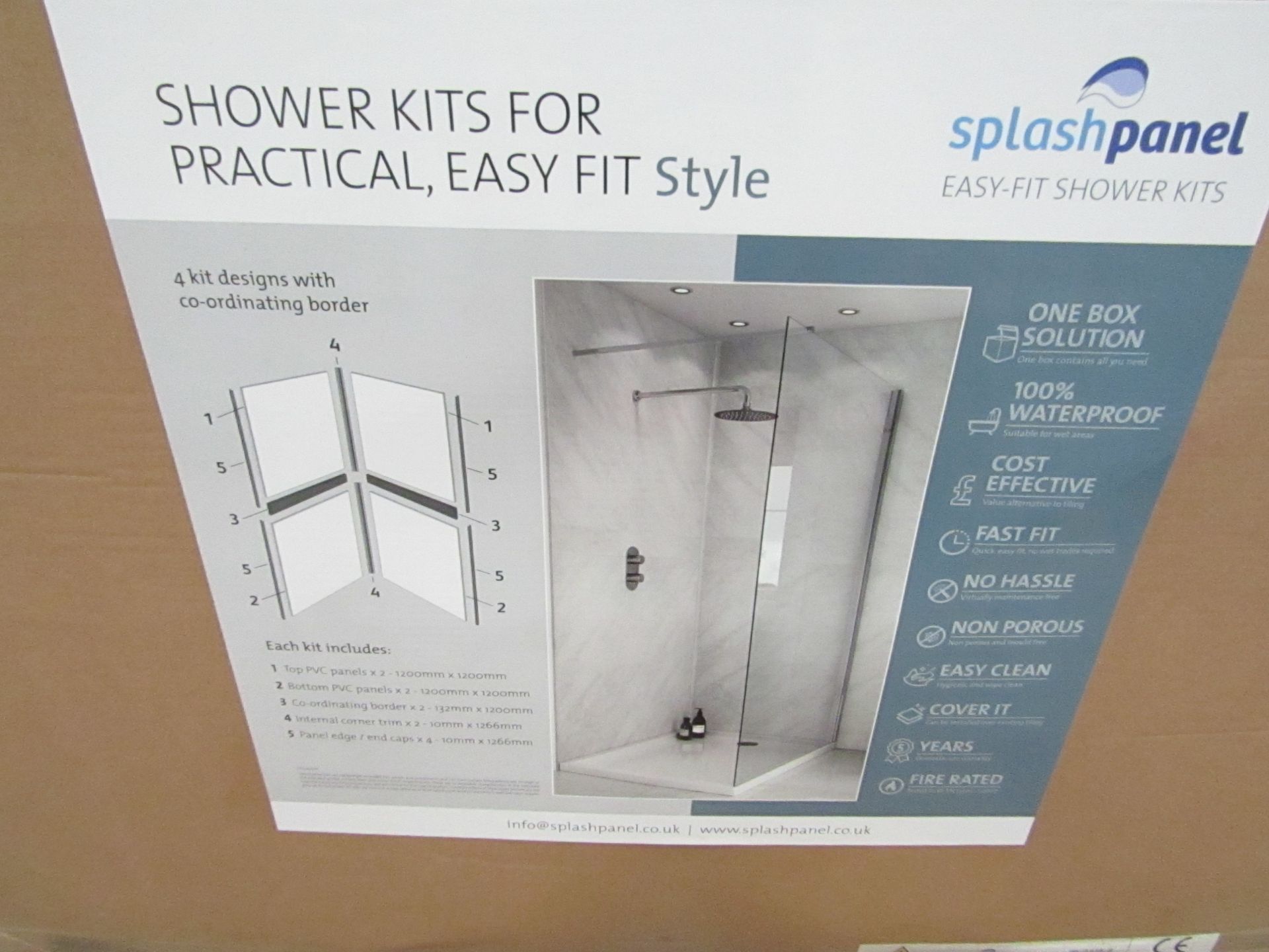 Splash Panel 2 sided shower wall kit in Artic Sparkle gloss, new and boxed, the kit contains 2 - Image 2 of 5