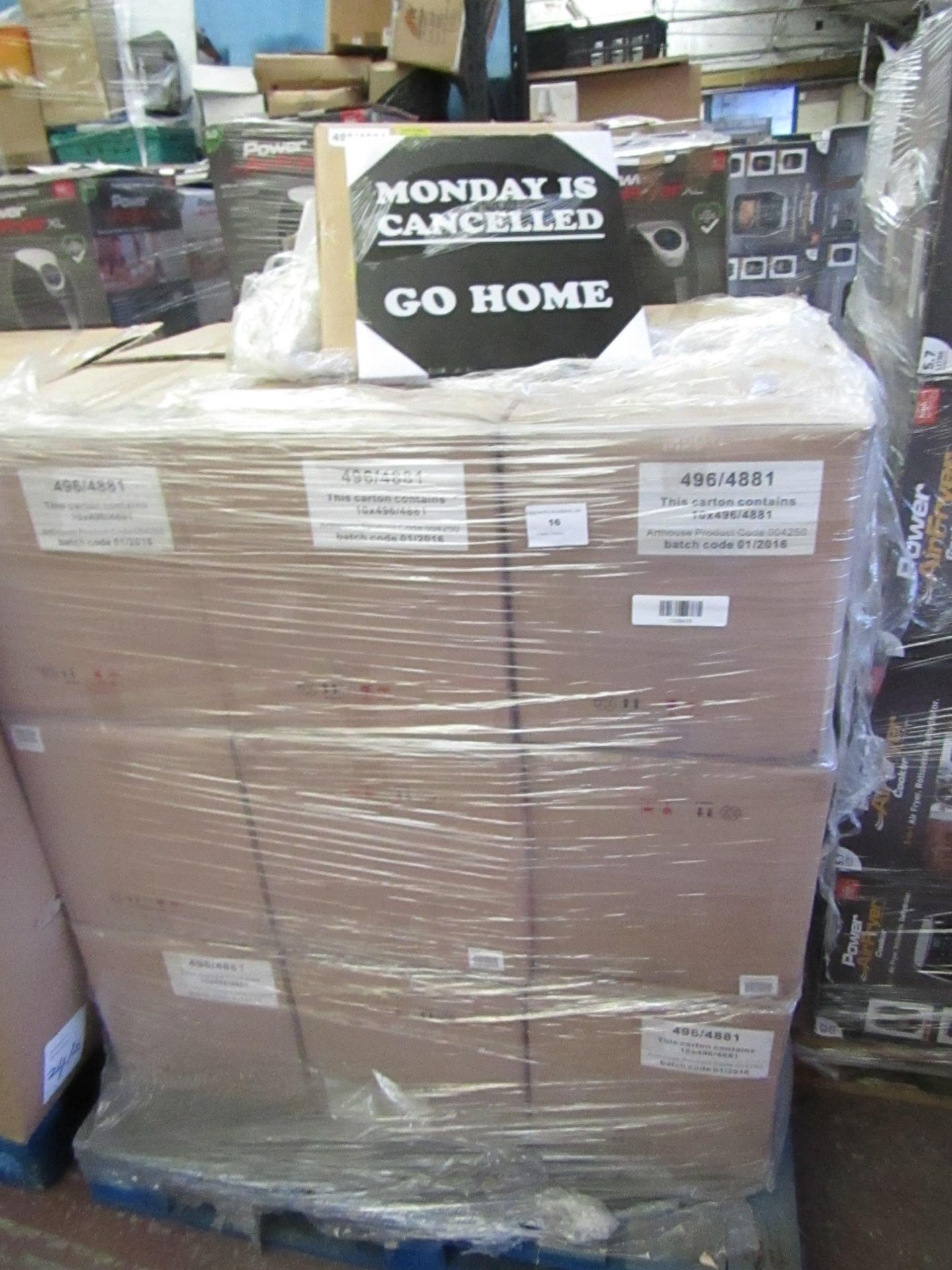 Pallet of approx 120 Mondays Cancelled novelty canvas prints, new