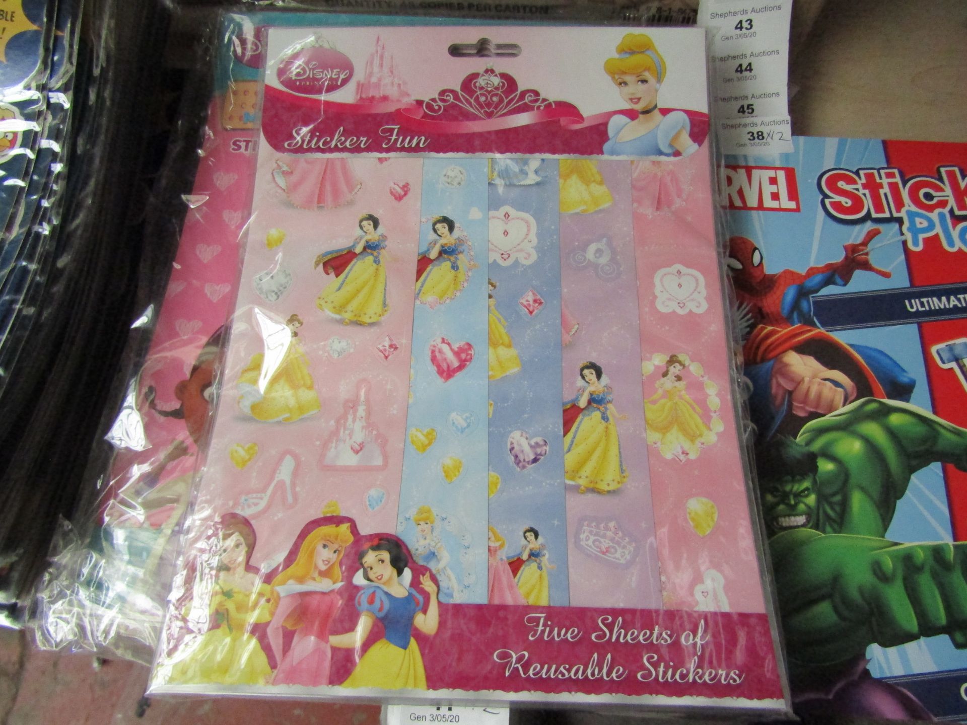 12 x Disney princess Sticker Fun Books with 5 Sheets of Reusable Stickers in each Book. New &