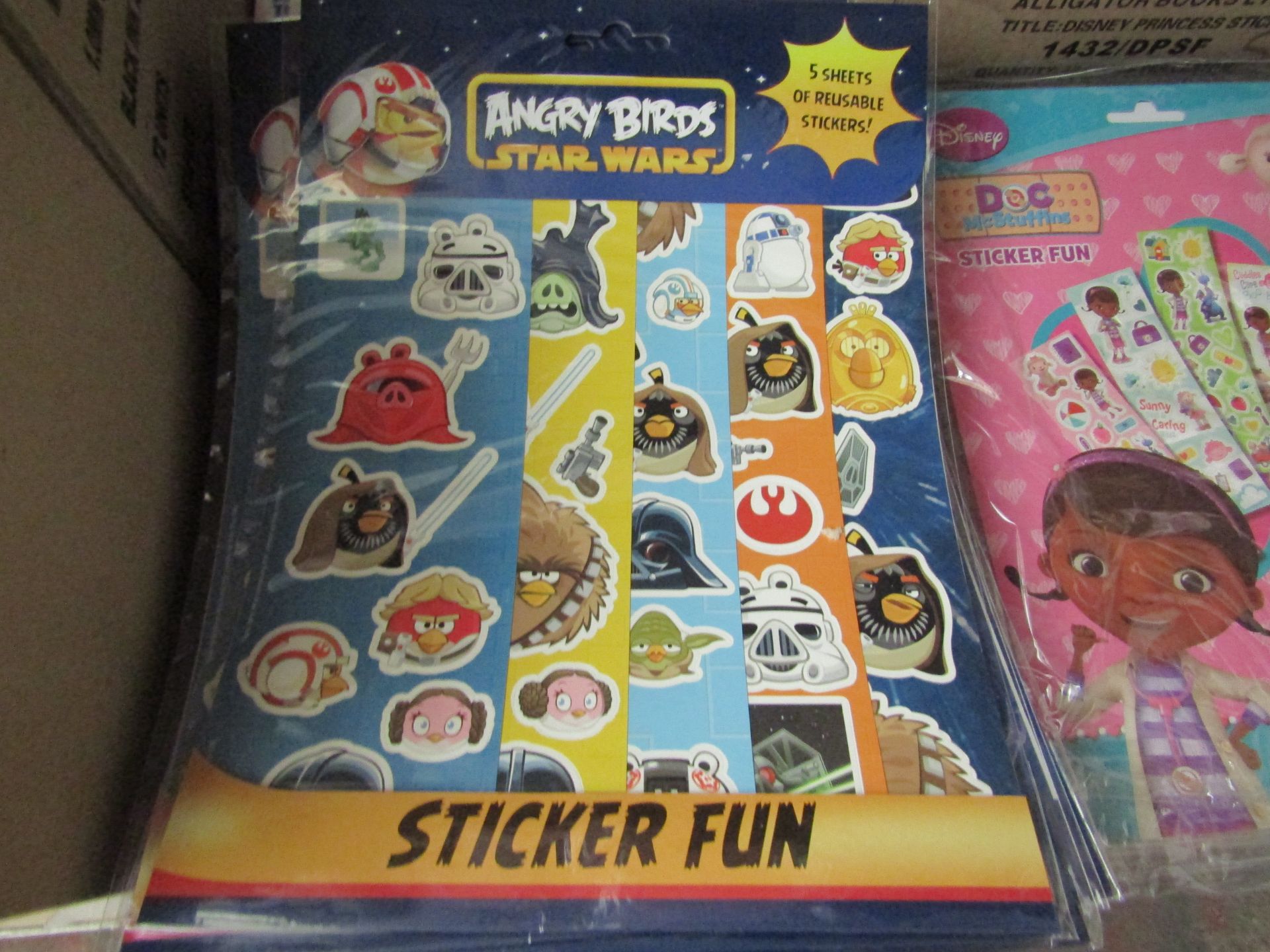 Angry Birds Star Wars Sticker Fun packs. Includes 5 Sheets of Reusable Stickers in each pack.