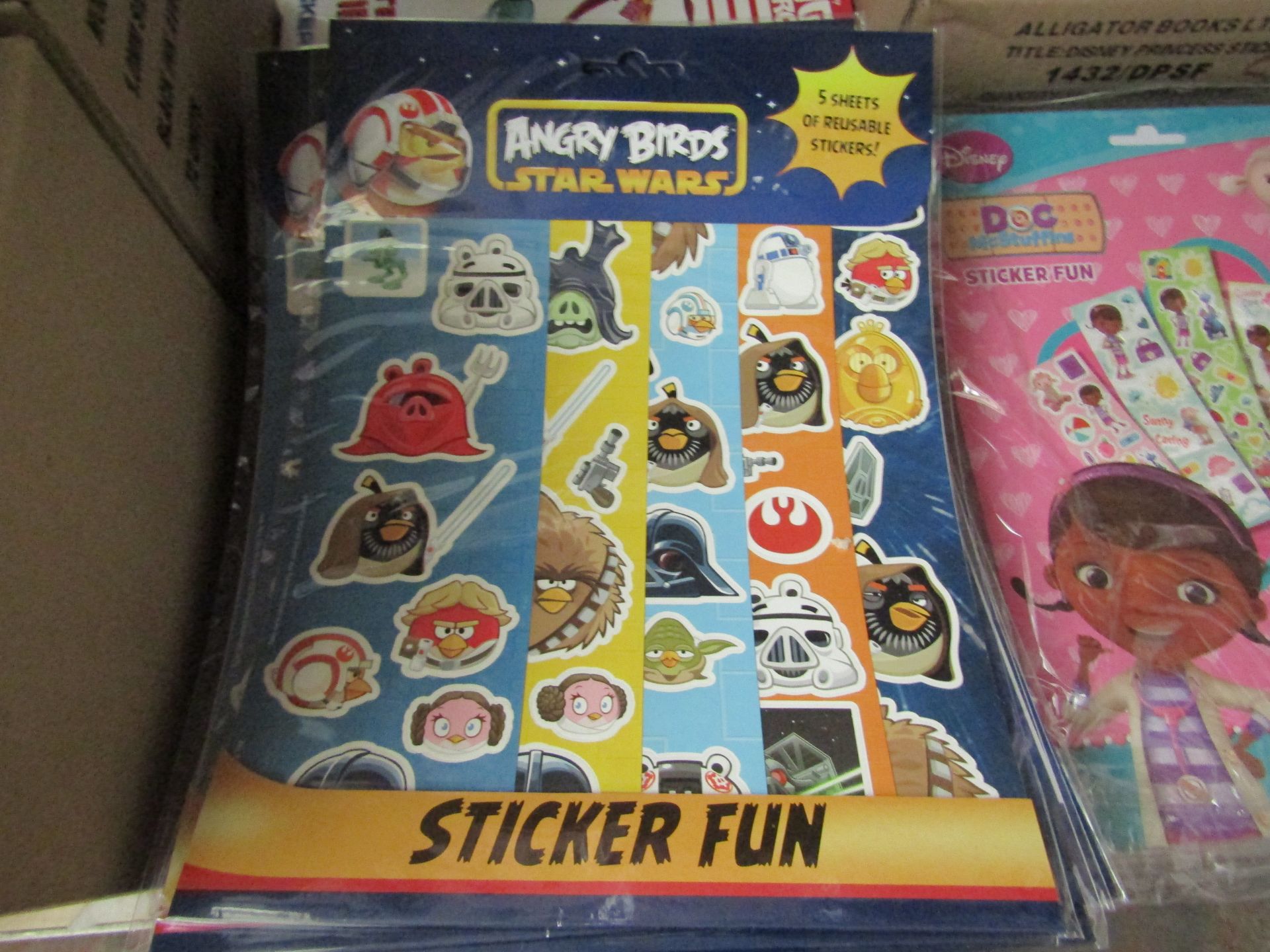 Angry Birds Star Wars Sticker Fun packs. Includes 5 Sheets of Reusable Stickers in each pack.