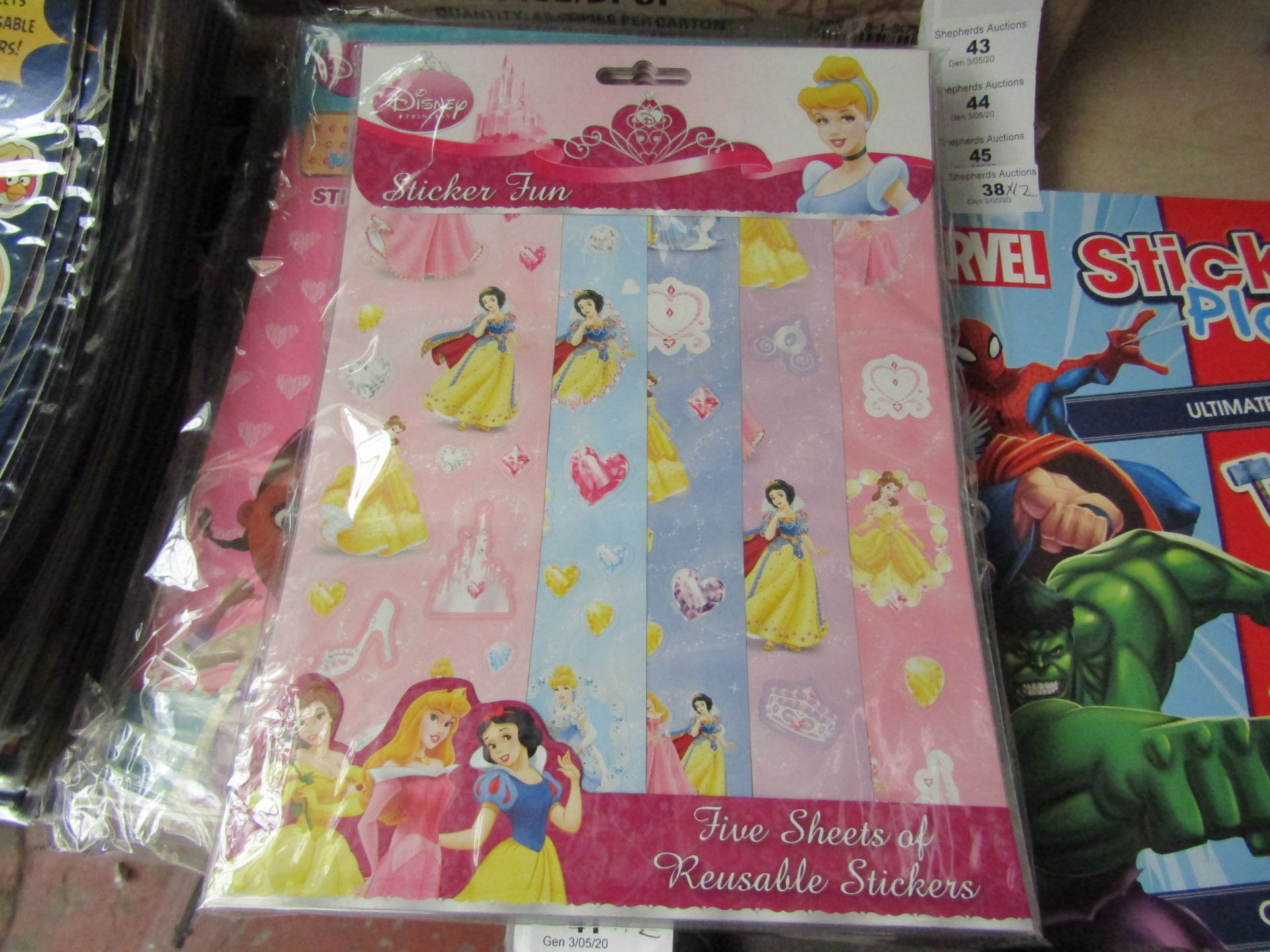 12 x Disney princess Sticker Fun Books with 5 Sheets of Reusable Stickers in each Book. New &
