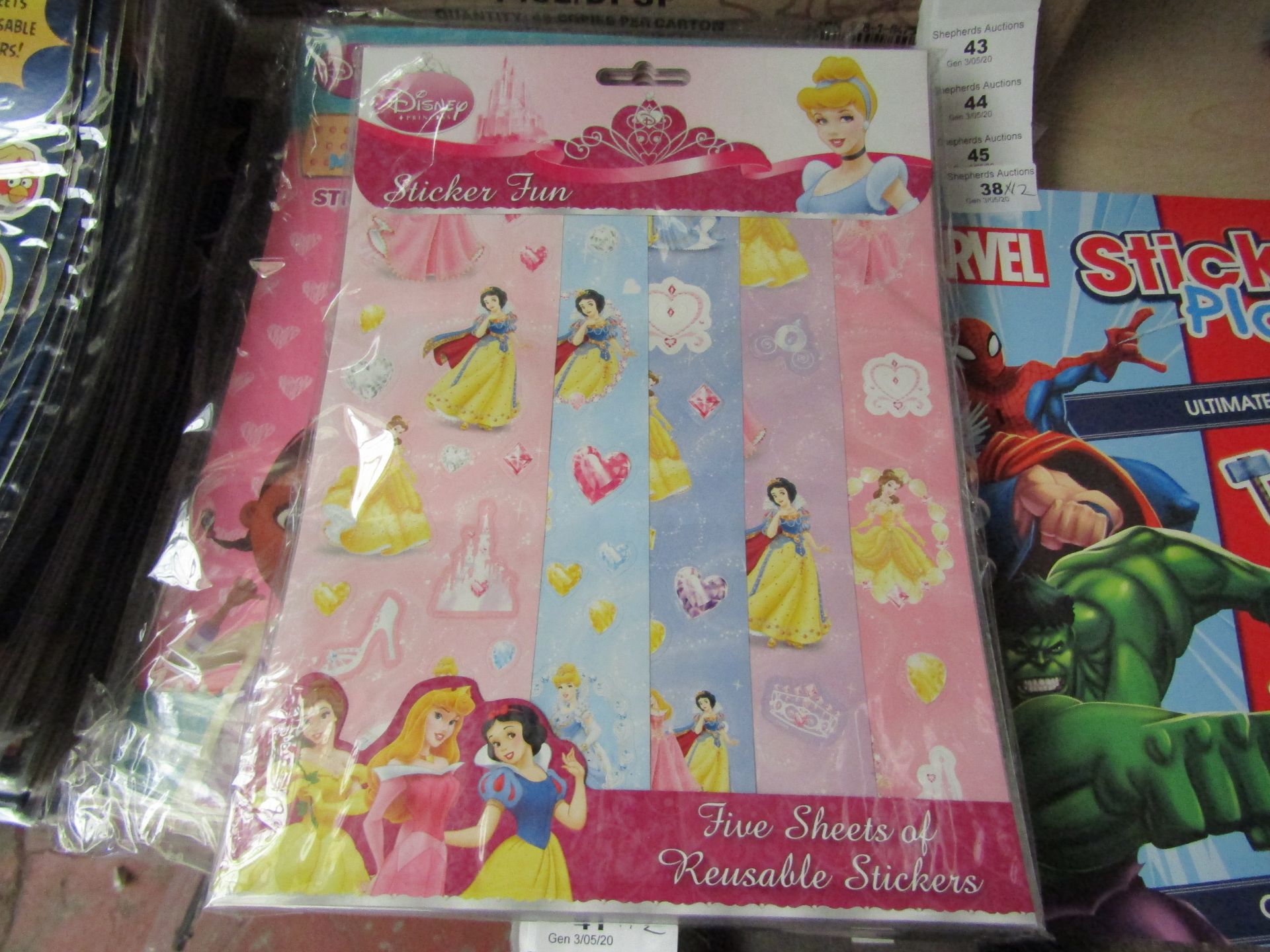 12 x Disney princess Sticker Fun Books with 5 Sheets of Reusable Stickers in each Book. New &