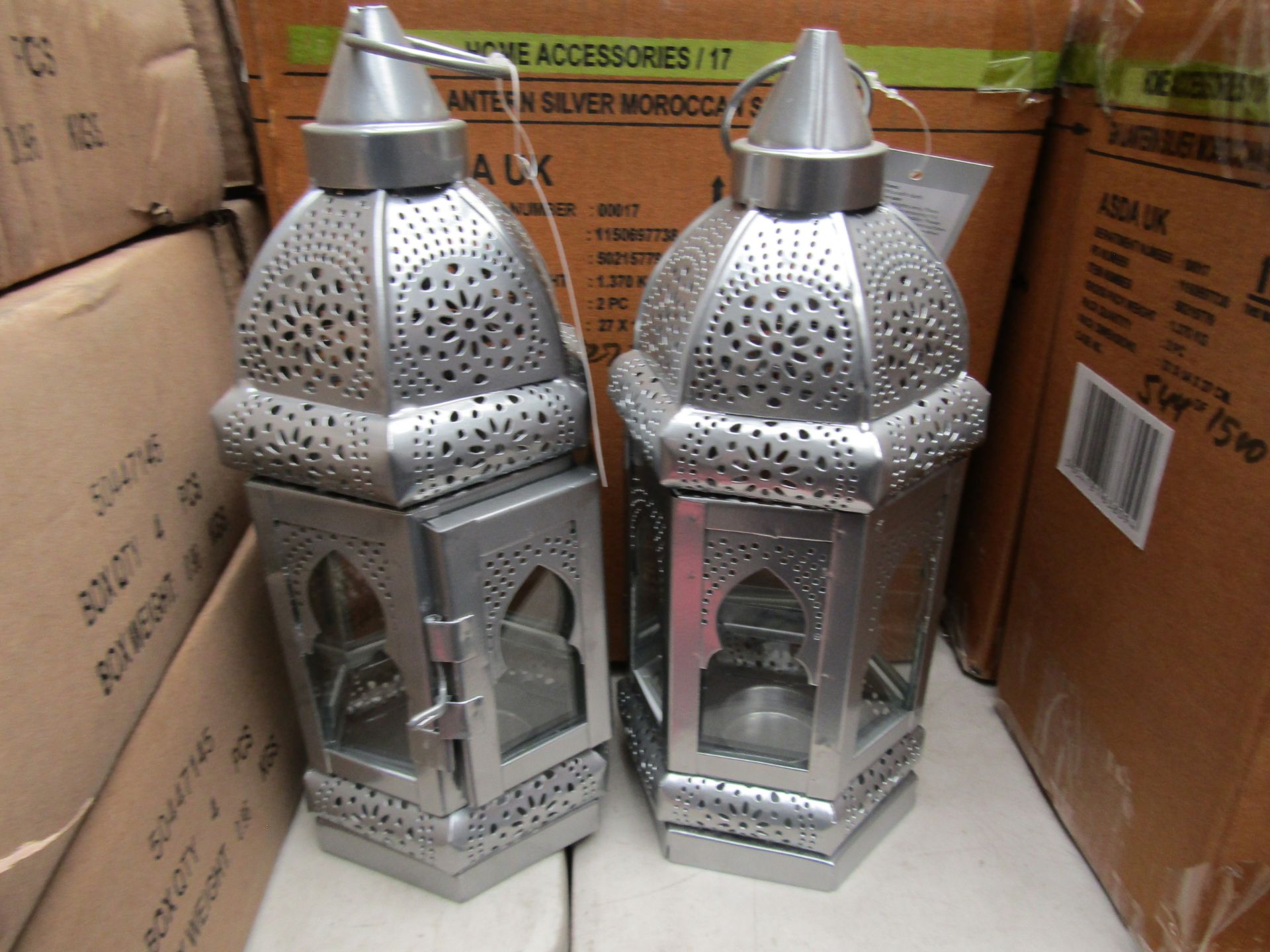 2 x Silver Lanterns to Hold T-light Candles. New & Boxed