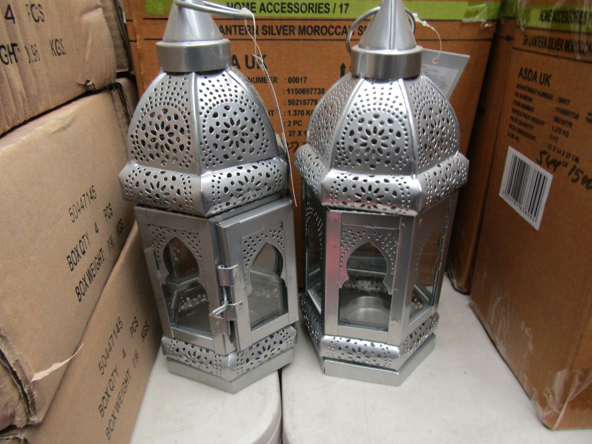 2 x Silver Lanterns to Hold T-light Candles. New & Boxed