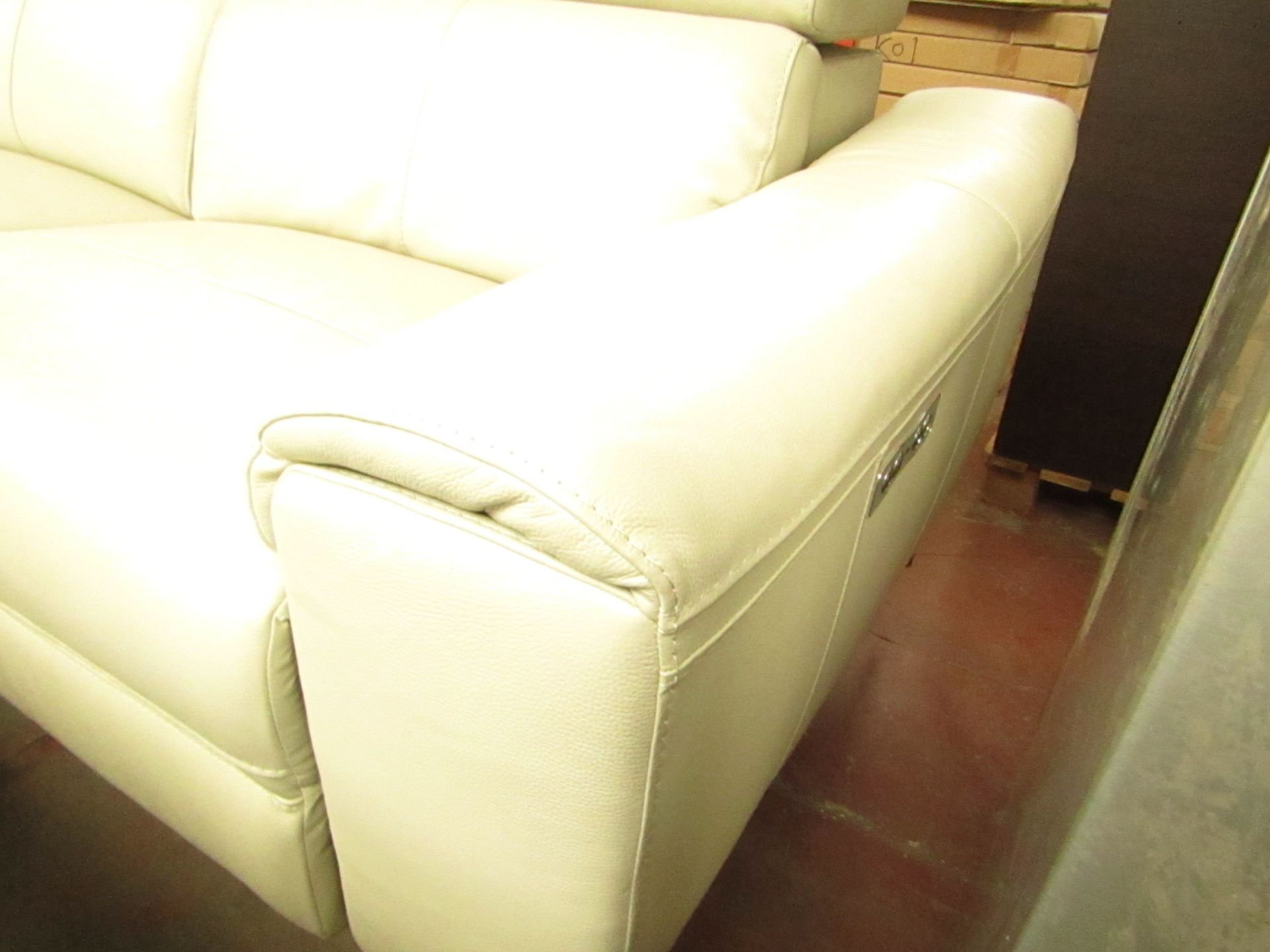 Costco Italian Leather 2 seater electric reclining Sofa, in Stone Coloured leather tested wroking - Image 6 of 6